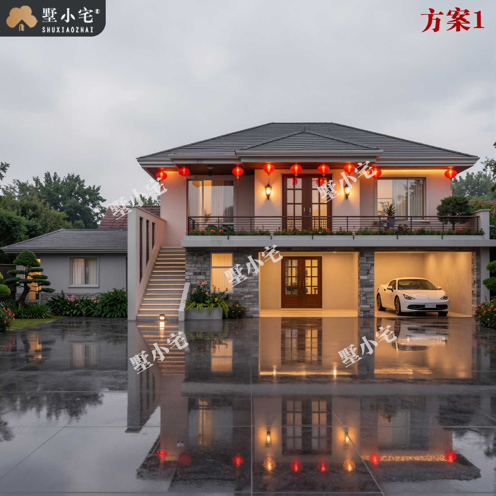 B8221农村爆款两层现代简约带架空层小别墅小洋楼图片，简洁实用14×20