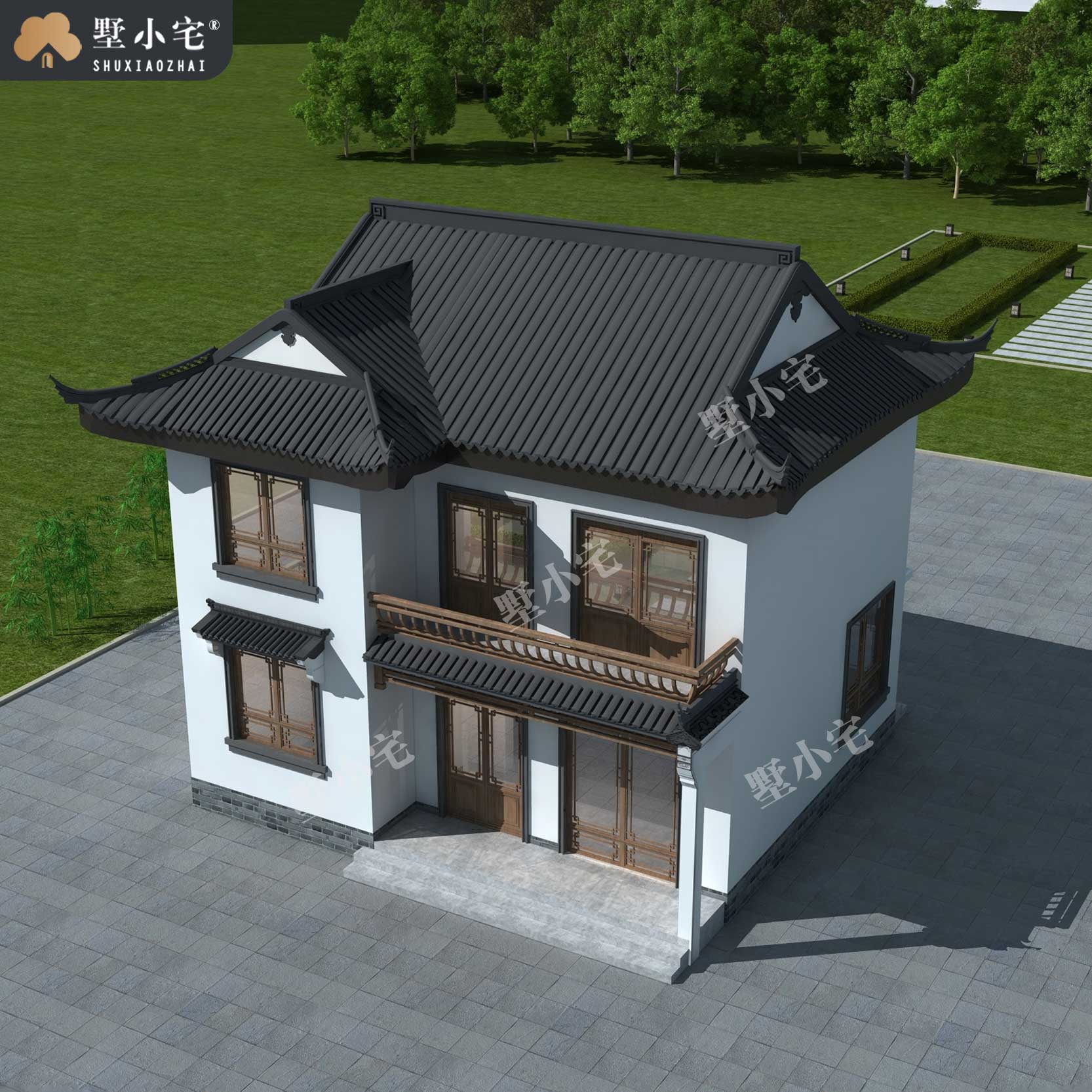曾B962最适合农村建的二层仿古别墅建筑设计图及外观图片，造价15万左右，10×9