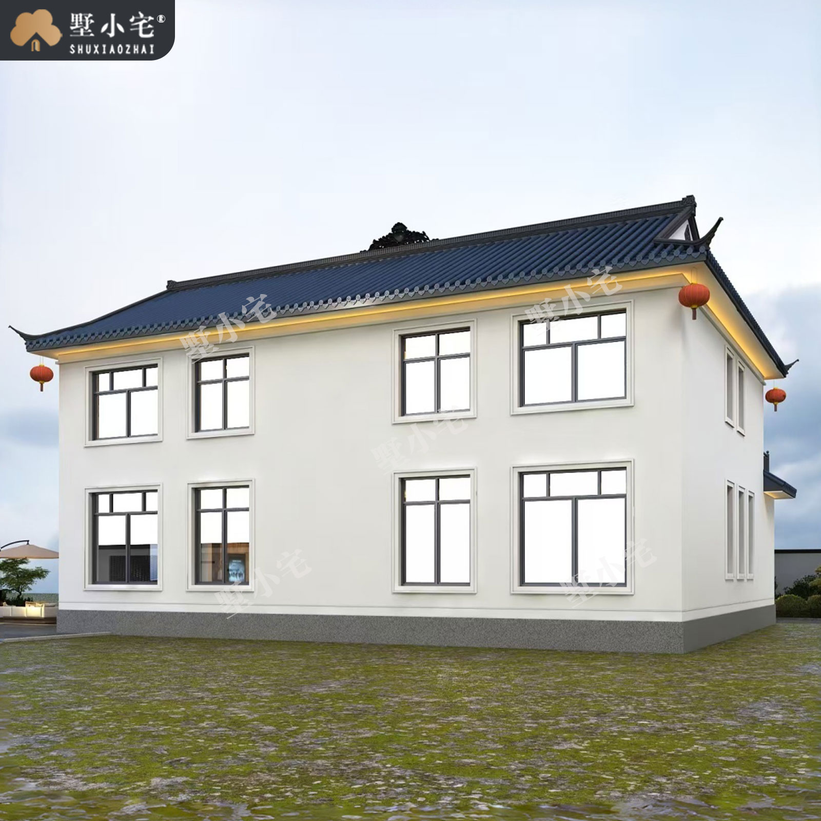 17x14.6米,B9245农村自建房带神龛二层合院别墅外观设计全套盖房施工图纸，回乡建房的理想之选。