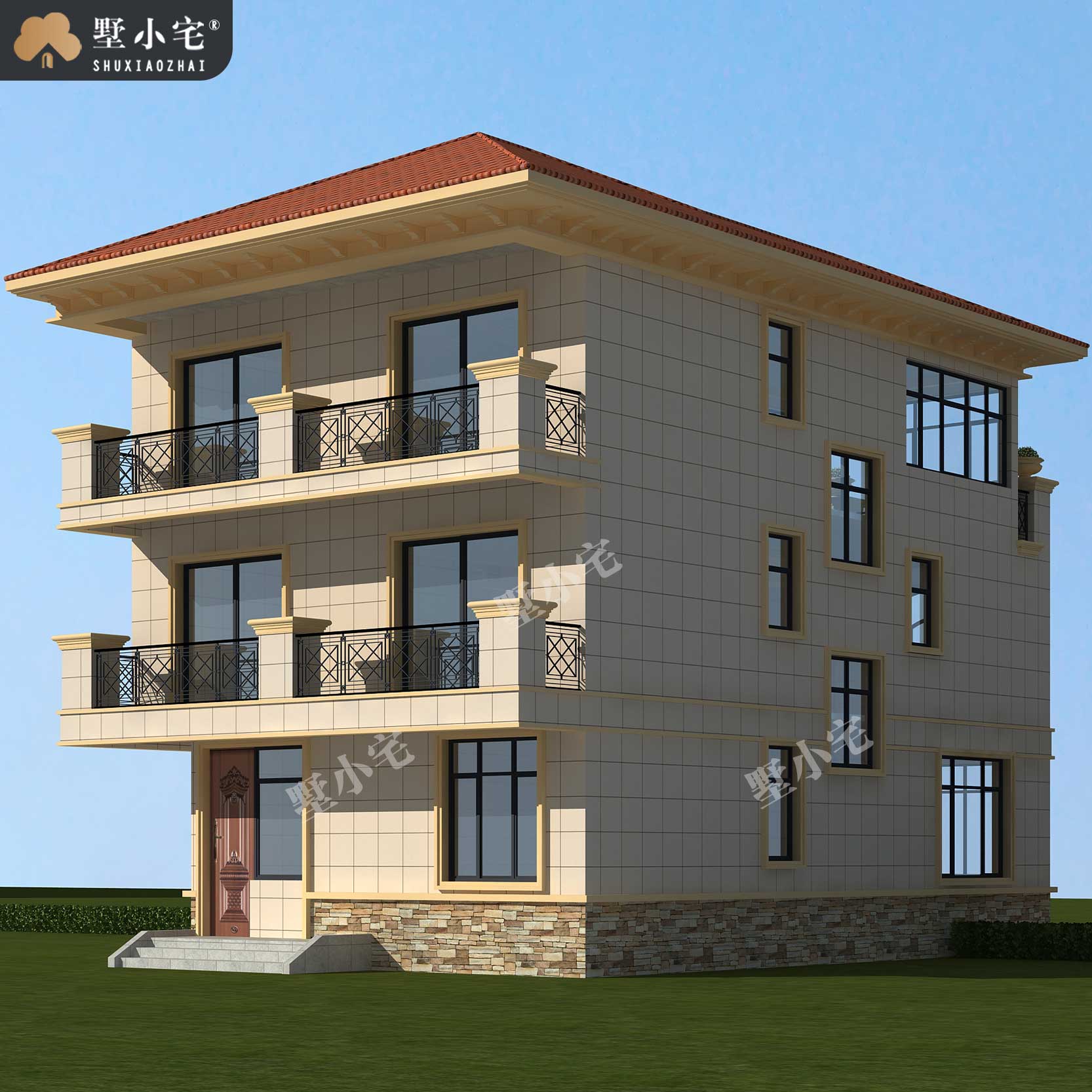 【三层小户型自建房图片】C404两开间农村小别墅效果图大全，造价只要25万