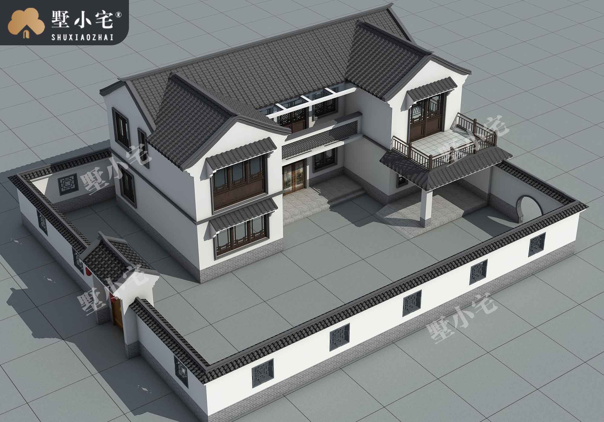 【二层中式别墅图片大全】B212两层农村自建房房屋推荐，外观大气带车库堂屋