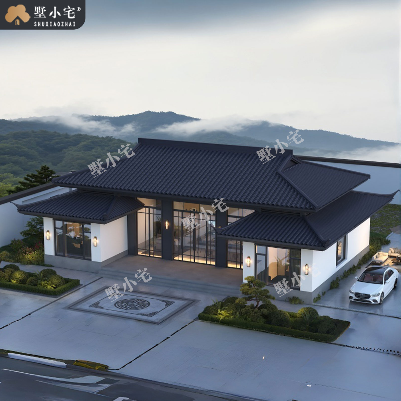 19x12米,A9238农村自建房三开间一层宋式别墅效果图设计盖房施工图纸，回乡养老的理想之选。