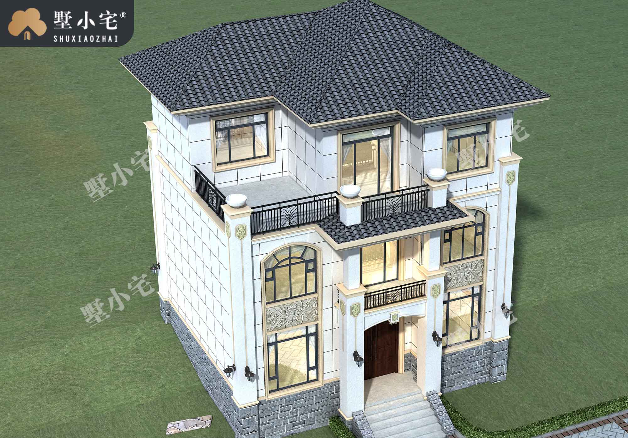 C697【新农村自建房设计图】三层欧式新农村小别墅自建房设计效果图，占地100平