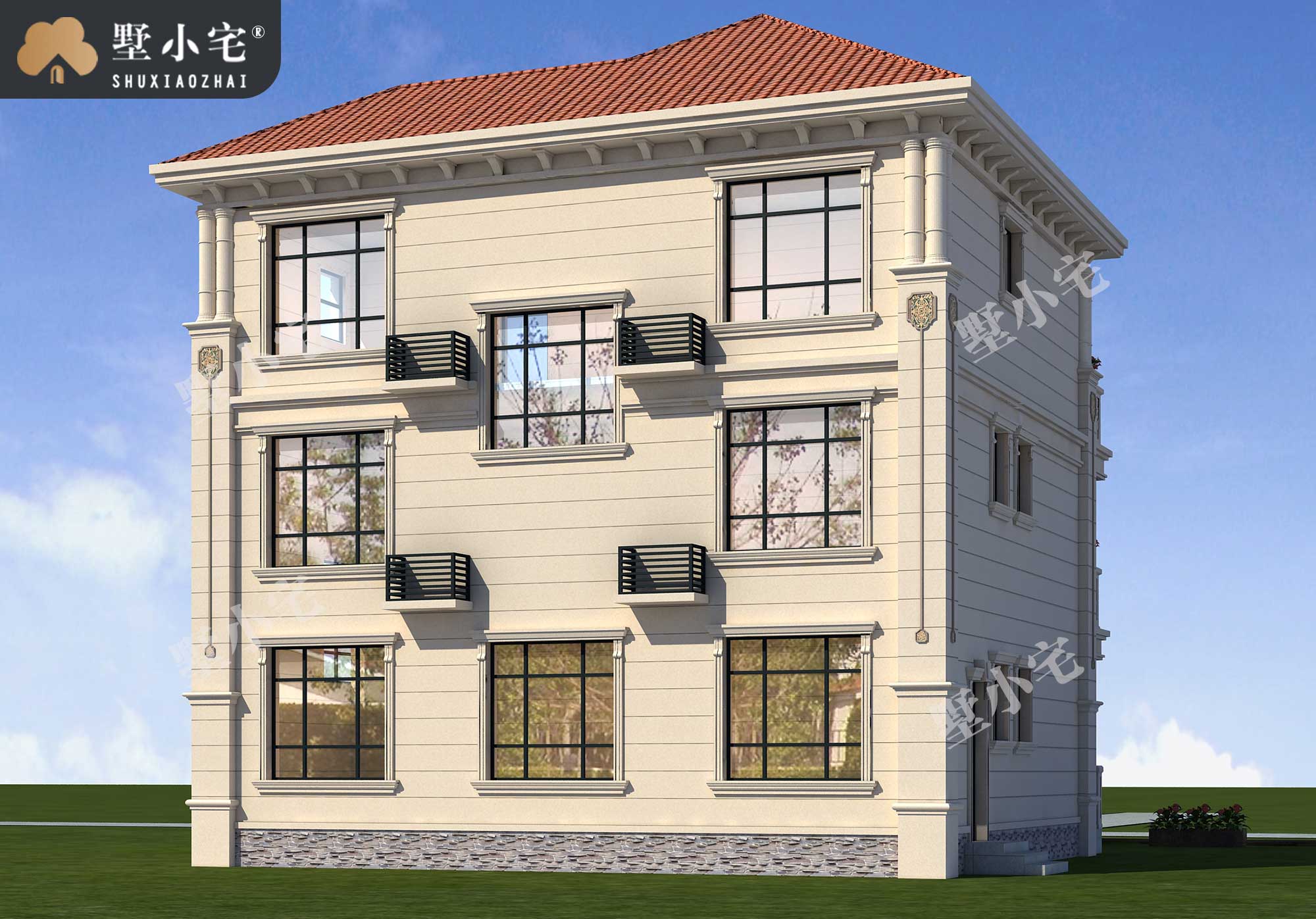 曾C974三层复式别墅新农村自建房屋设计图，带阳光房设计，11.56×11.26