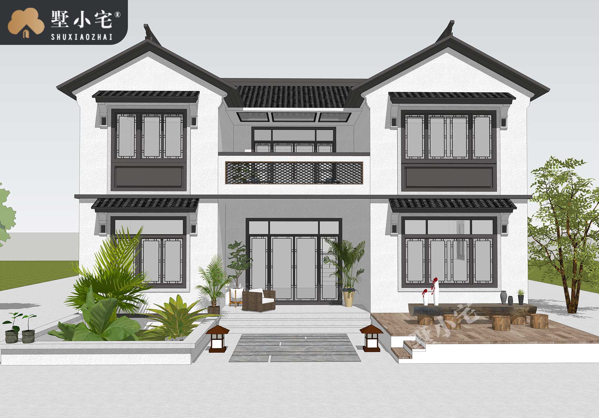 B287二层盖房子农村住宅设计图，带院子车库