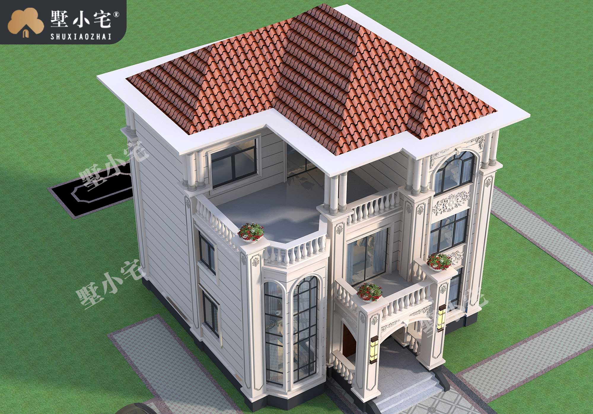 曾C1058新农村自建三层欧式建筑施工设计图，挑空客厅+超大露台，10.8×11.92