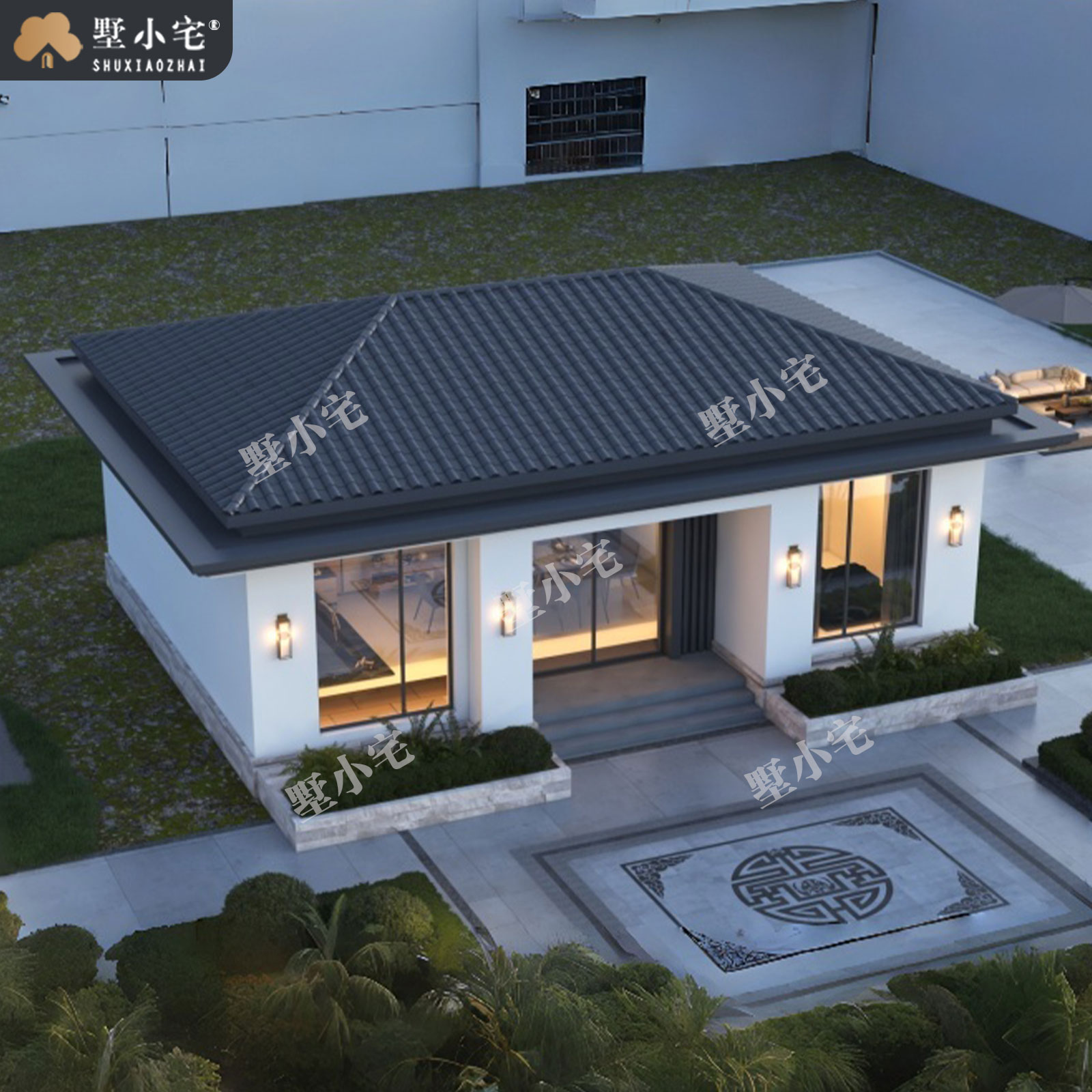 11.56x8.5米,A9231农村自建房小开间一层宋式别墅效果图设计全套盖房施工图纸，回乡建房的诗意之选。