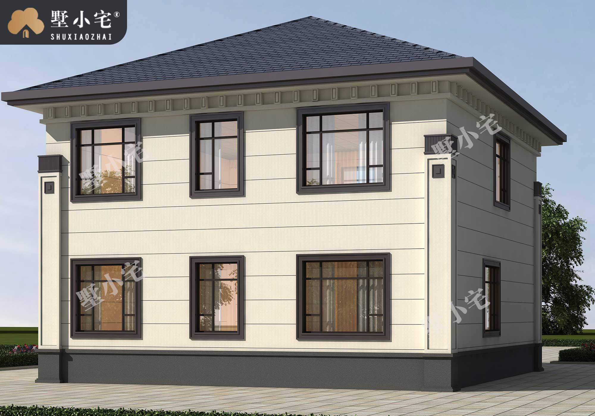 曾B1058二层新中式农村自建别墅设计方案，外观对称，经典大气，11×11.5