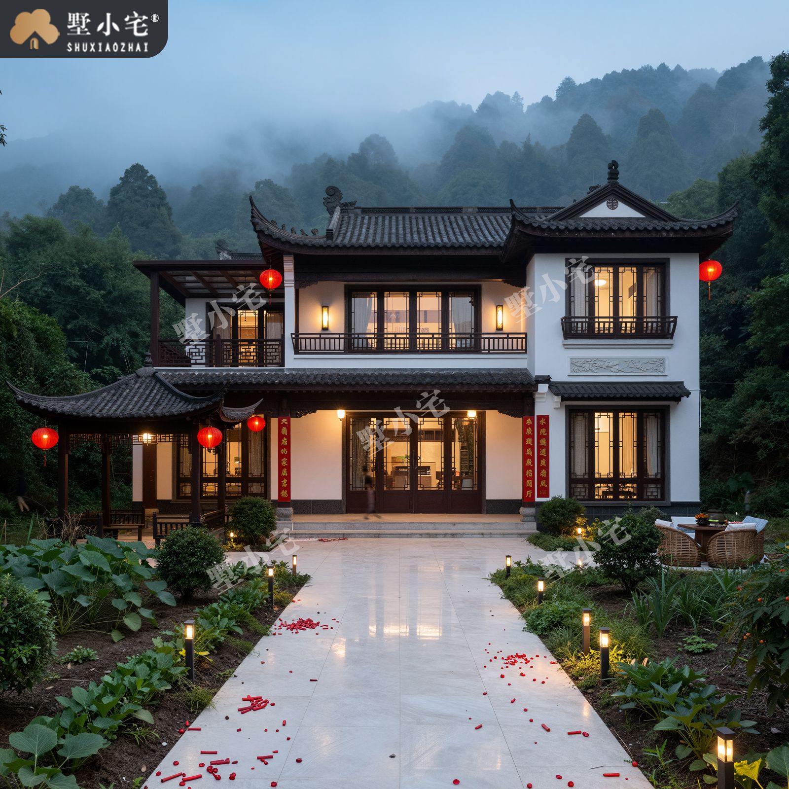 B1275新款二层仿古中式建筑设计图纸含效果图，三个方案可选，13.76×18.76
