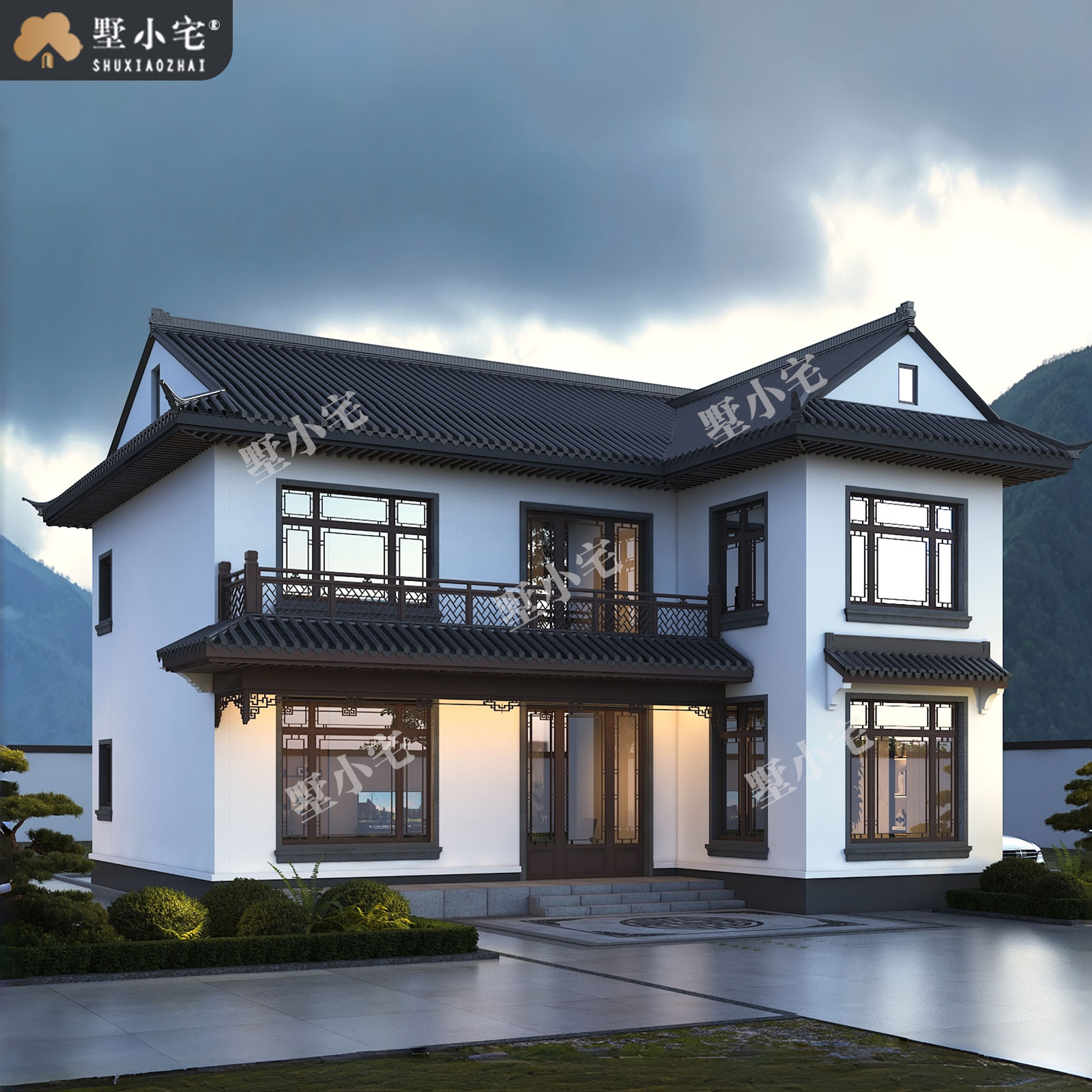 12.3x11.81米,B9125农村自建房带电梯二层中式独栋别墅外观设计盖房施工图纸全，回乡建房一步到位