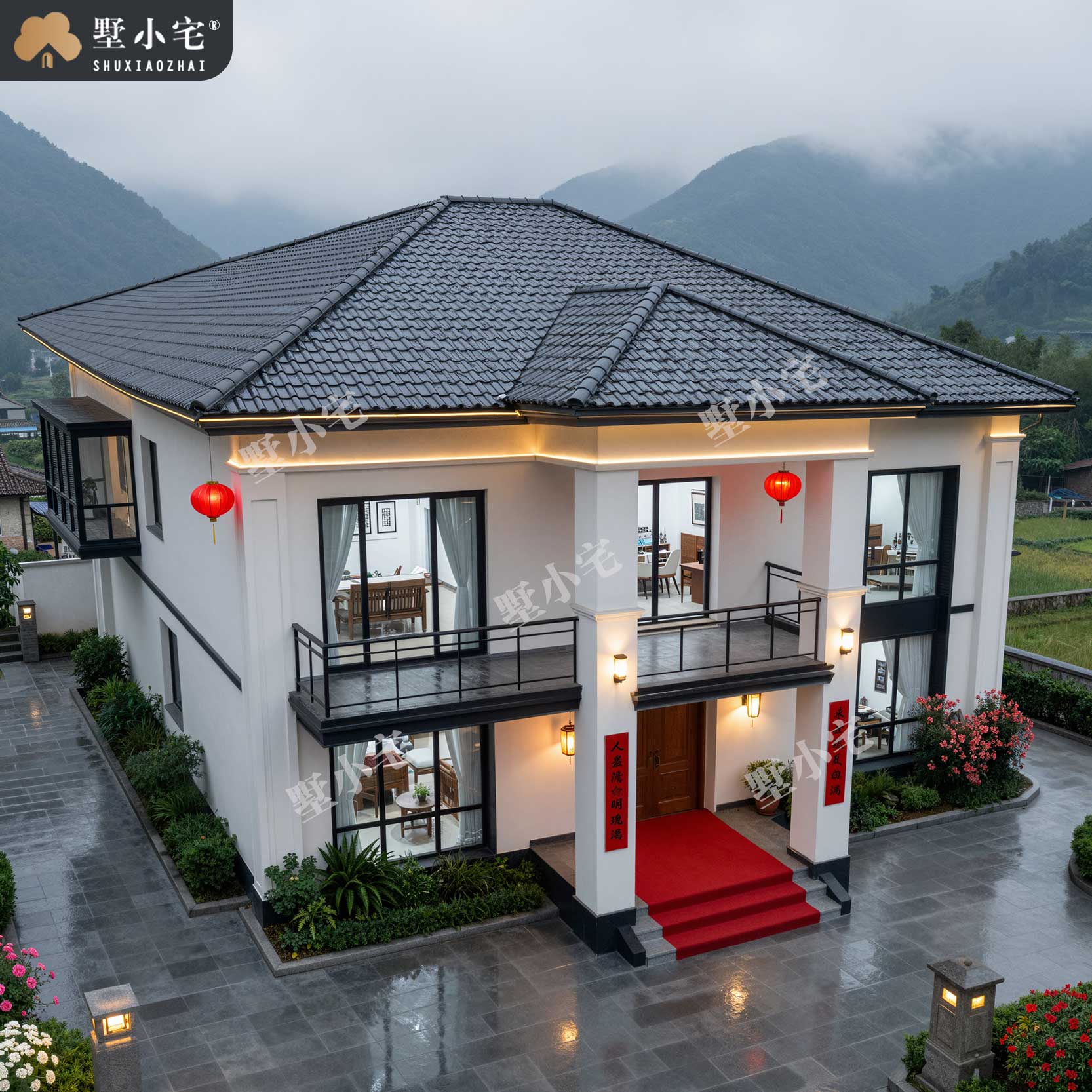 12.2x12.7米,B7101农村自建房带堂屋二层中式独栋别墅外观设计盖房施工图纸，回乡建房传世雅宅