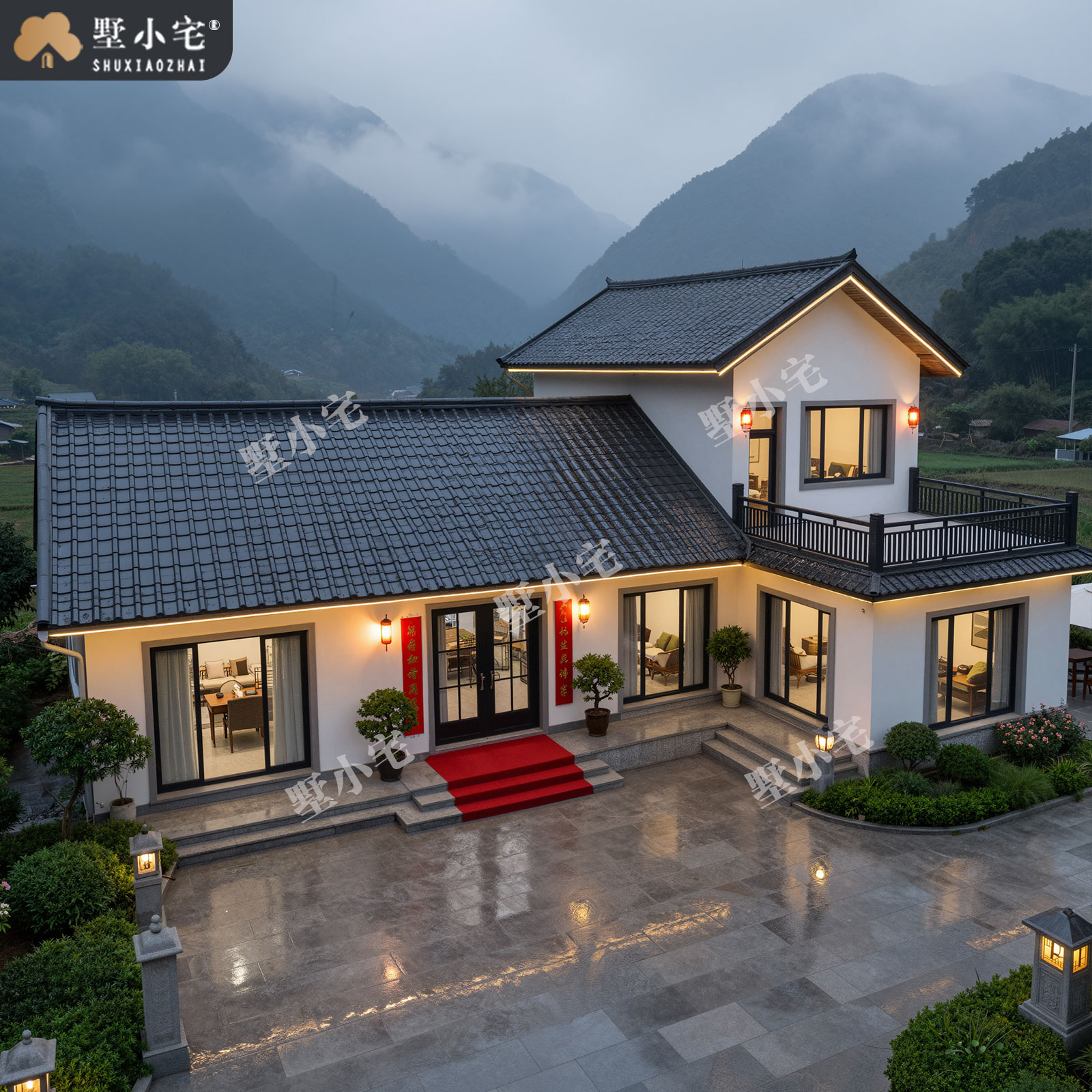 13.5x11.5米,A9230农村自建房复式客厅二层中式别墅设计全套盖房图纸,回乡建房的理想之选。