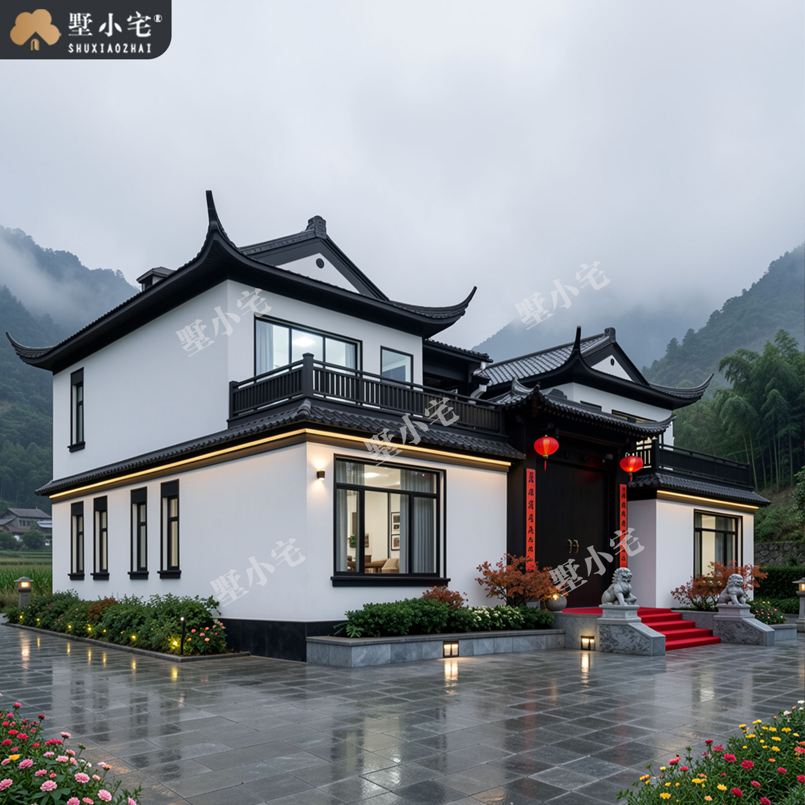18x13米,B9241农村自建房二层合院效果图设计全套盖房施工图纸，回乡建房的理想之选。