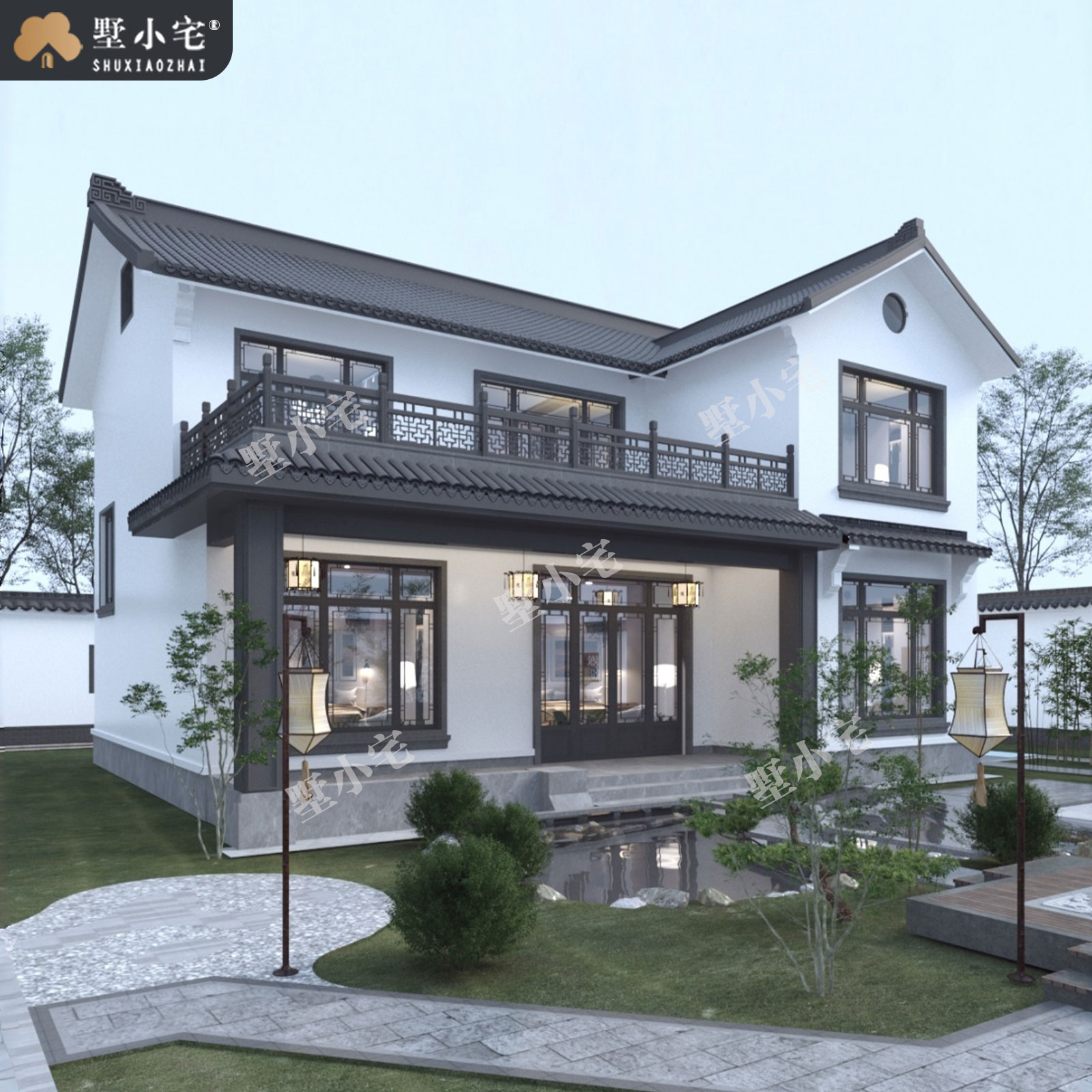 13.2x10.7米,B9248农村自建房三开间二层中式别墅效果图设计盖房施工图纸，回乡建房的底蕴之选。