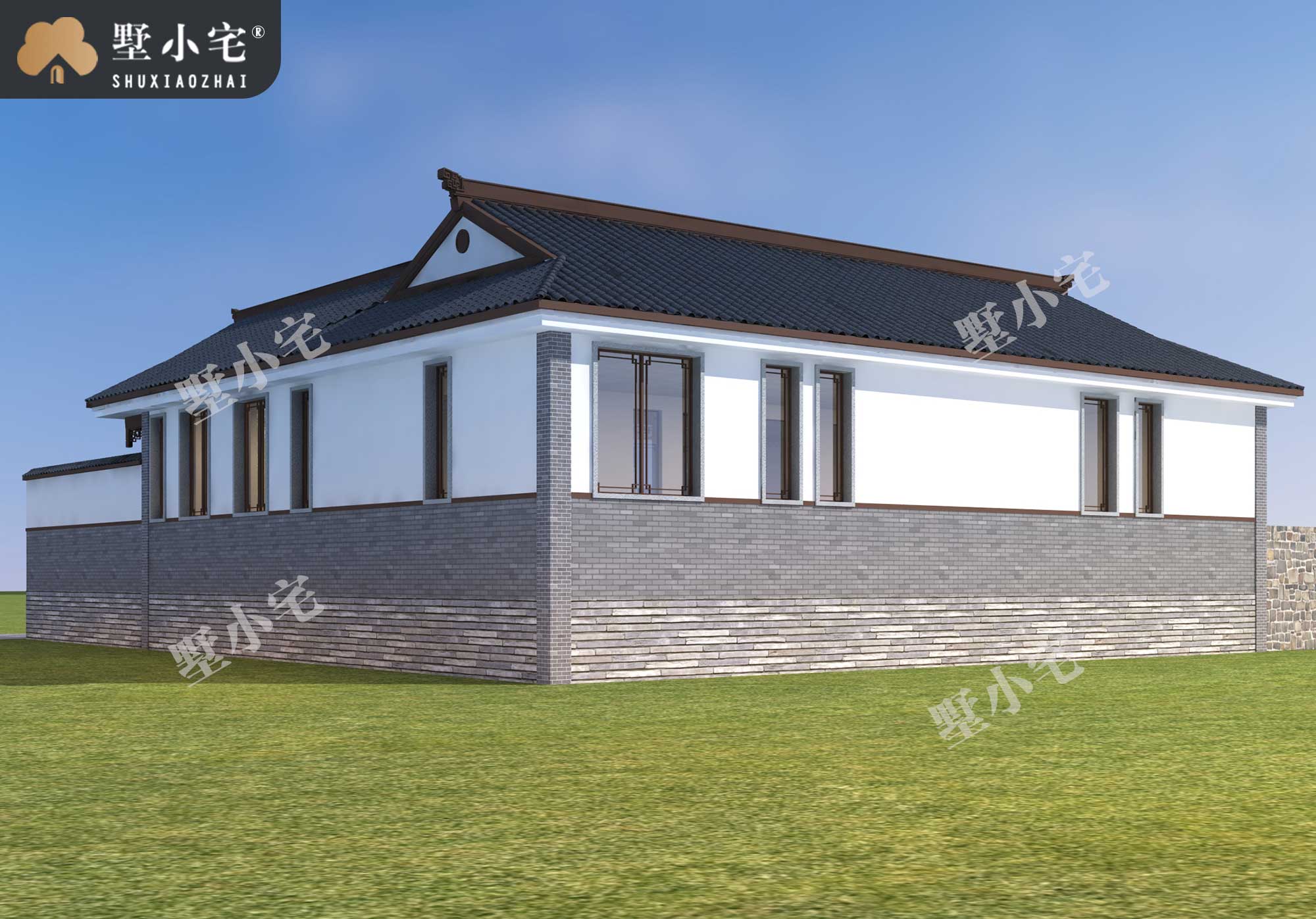 曾A963农村一层中式四合院别墅设计方案图，带车库带庭院，29.2×29.941