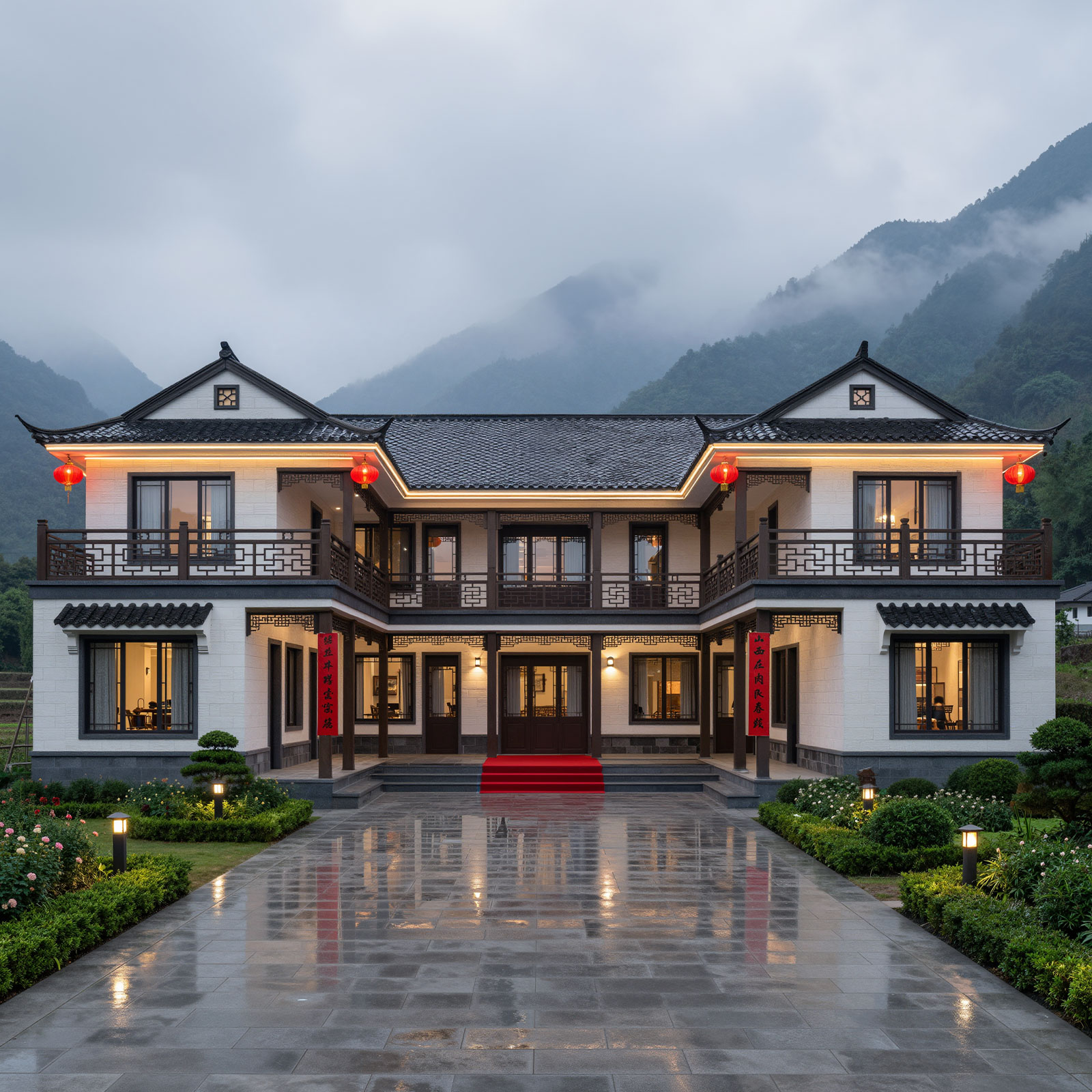 18x14.82米,B9174农村自建房带露台二层中式合院别墅外观设计全套盖房施工图，回乡建房传世雅宅
