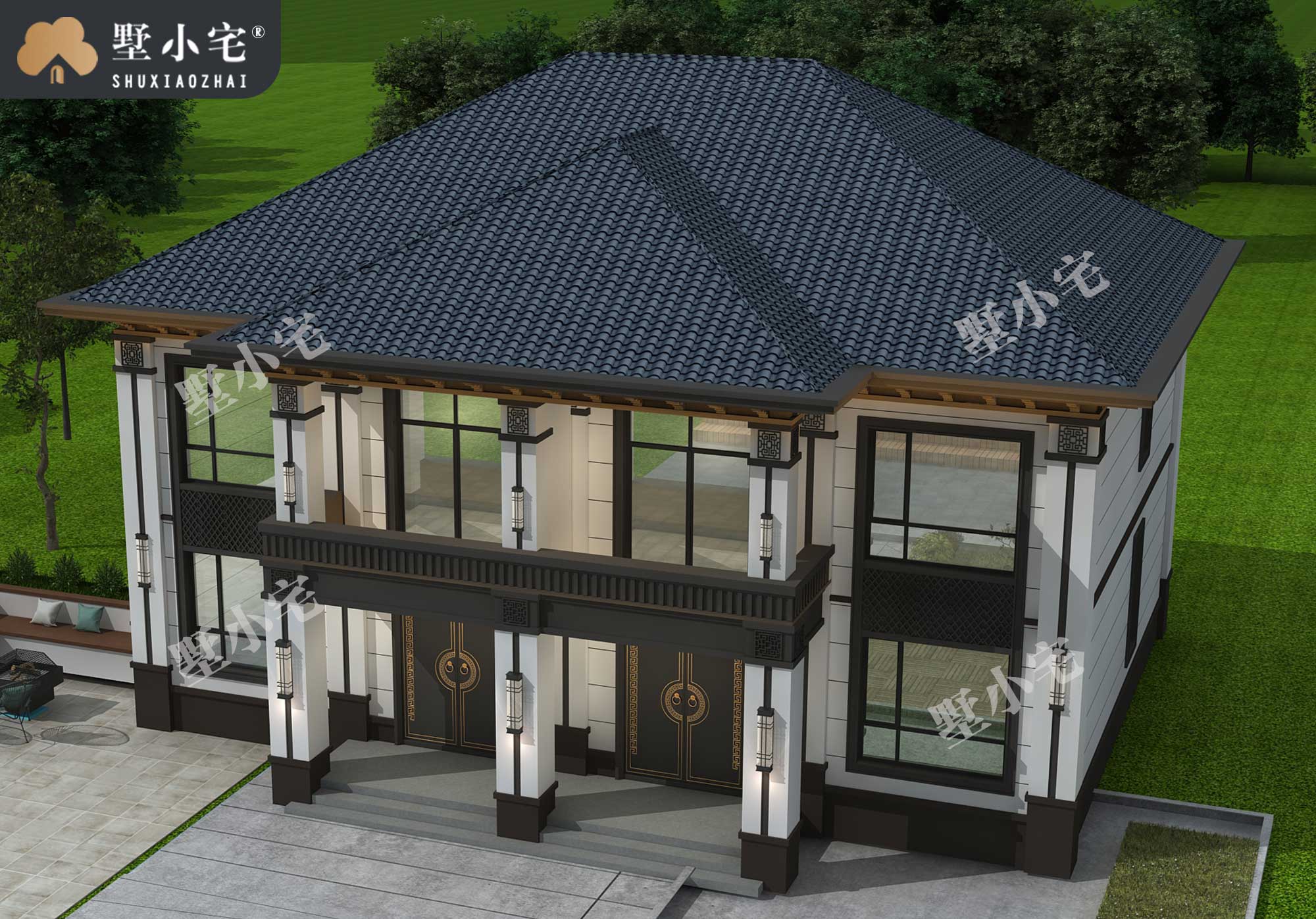 曾B1018农村兄弟四间二层小户型双拼房屋别墅设计图，对称设计，16×13.48
