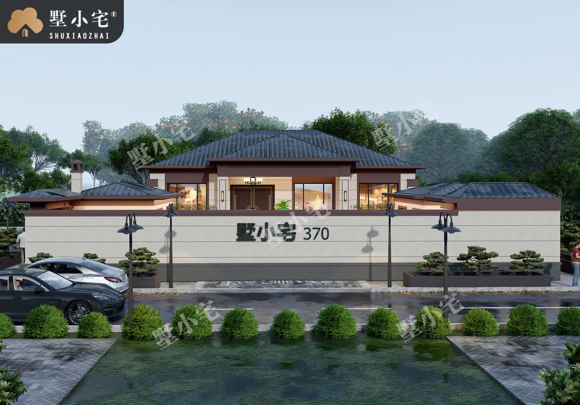 曾A955农村仿古一层四合院自建房设计图及效果图，中式韵味十足，20.34×25.21