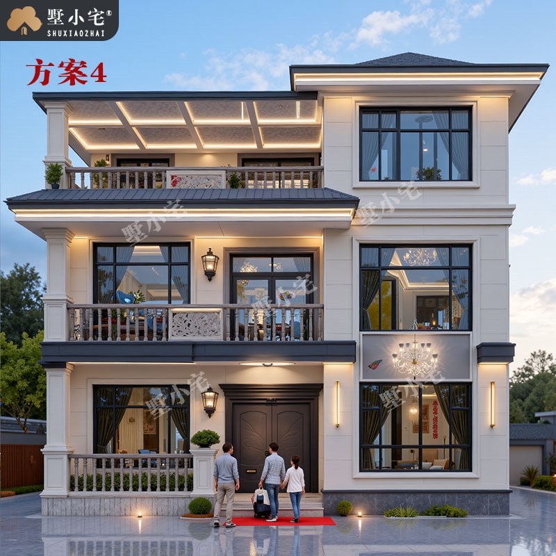 曾C929全套三层欧式农村房屋设计图纸，占地133平方米，带超大露台，11.1×12