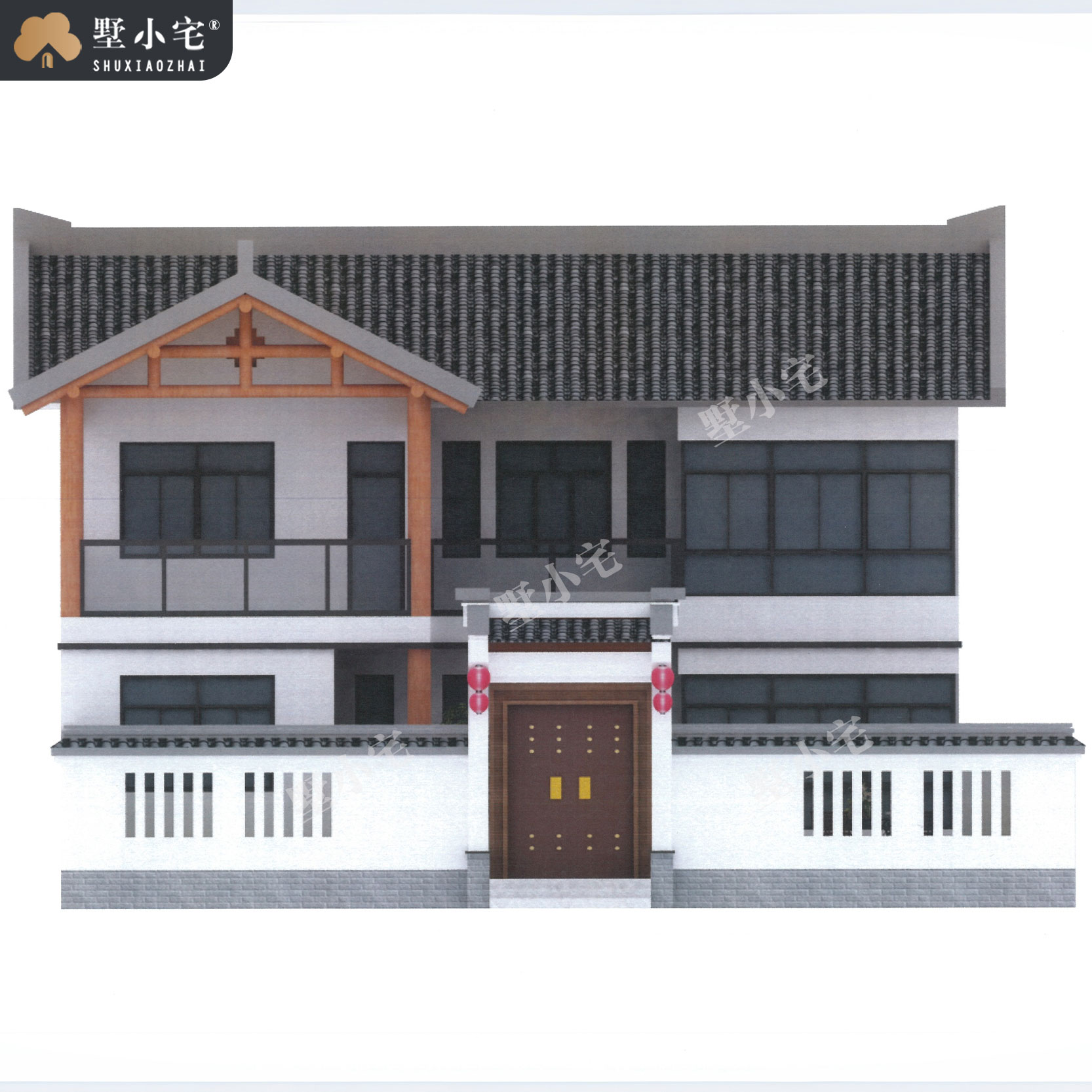 B507【乡村别墅设计】新农村两层中式大气别墅设计图纸仿古乡村自建四合院房子全套，尊贵大气！