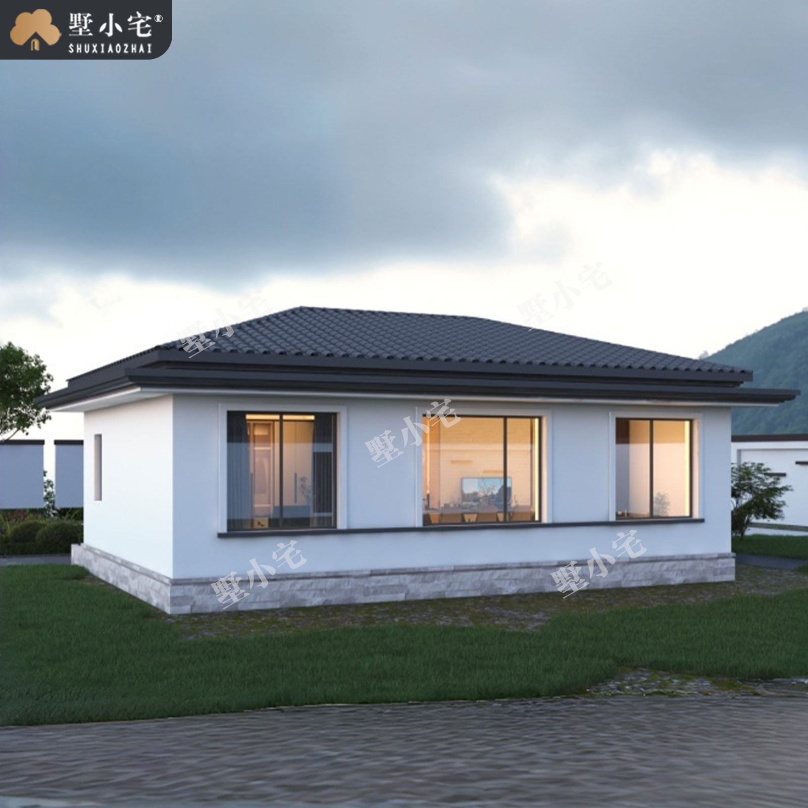 11.56x8.5米,A9231农村自建房小开间一层宋式别墅效果图设计全套盖房施工图纸，回乡建房的诗意之选。