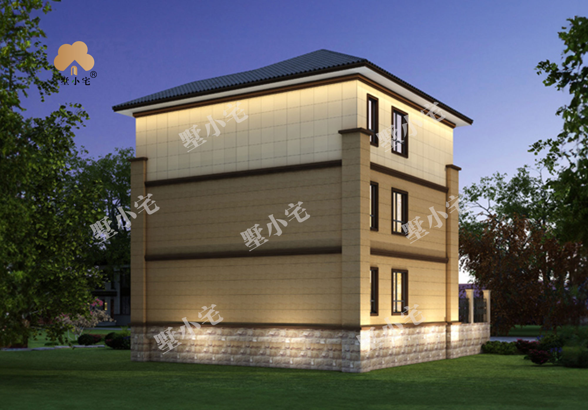 曾C1051新农村自建三层房屋建筑施工图纸带外观图，造价26万左右，14.75×11.3