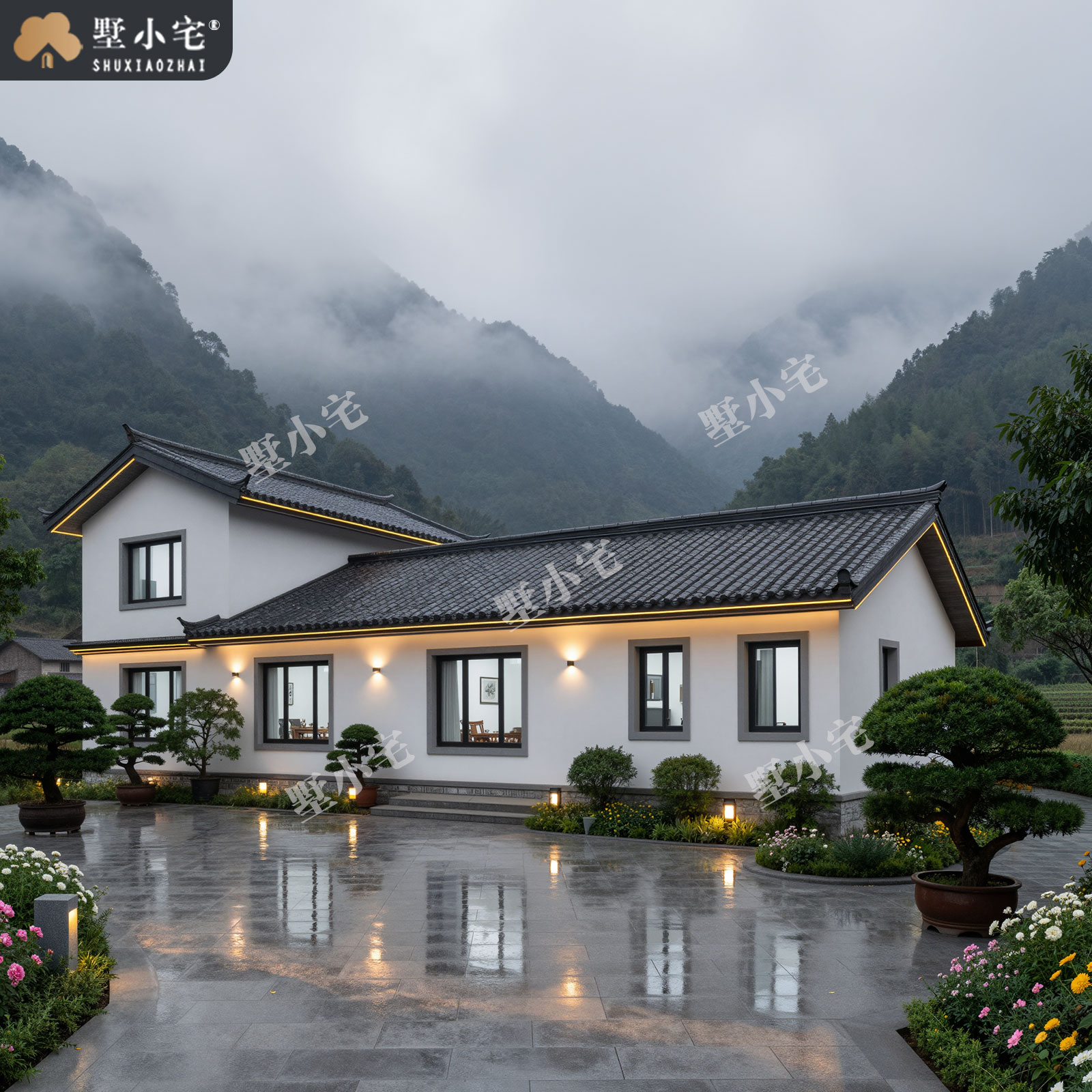13.5x11.5米,A9230农村自建房复式客厅二层中式别墅设计全套盖房图纸,回乡建房的理想之选。