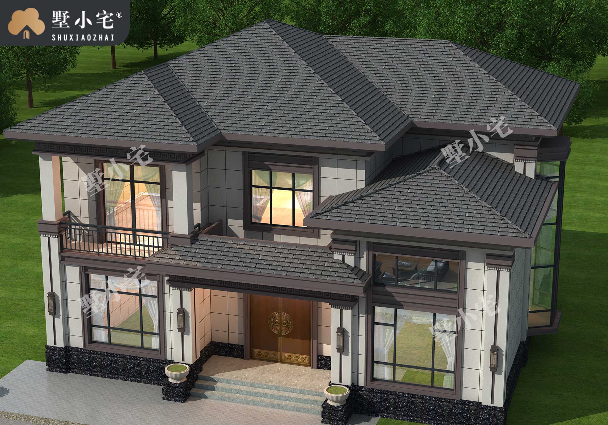 曾B926农村新款两层自建房屋设计图，新中式风格古典大气15.08×11.92