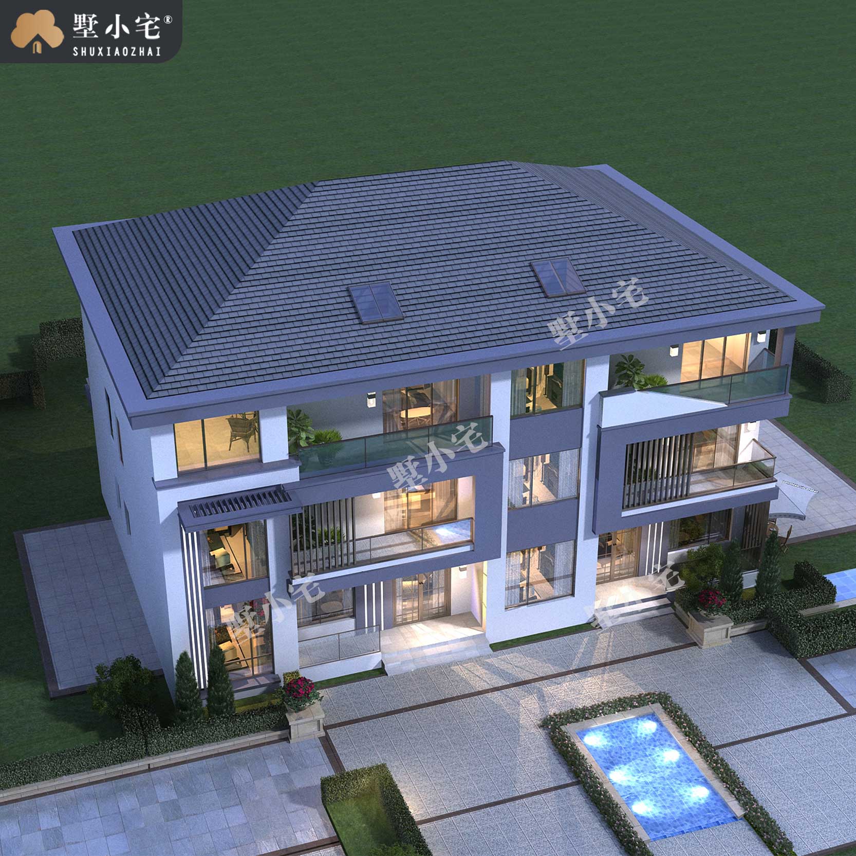 曾C1033农村三层豪华现代民宿自建房屋建筑设计图，外观造型时尚，18.6×12.5