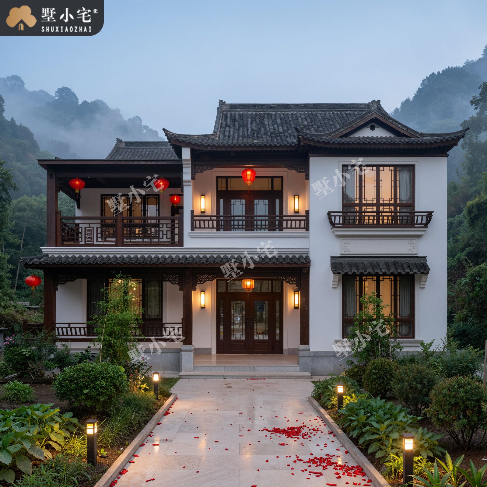 B1275新款二层仿古中式建筑设计图纸含效果图，三个方案可选，13.76×18.76