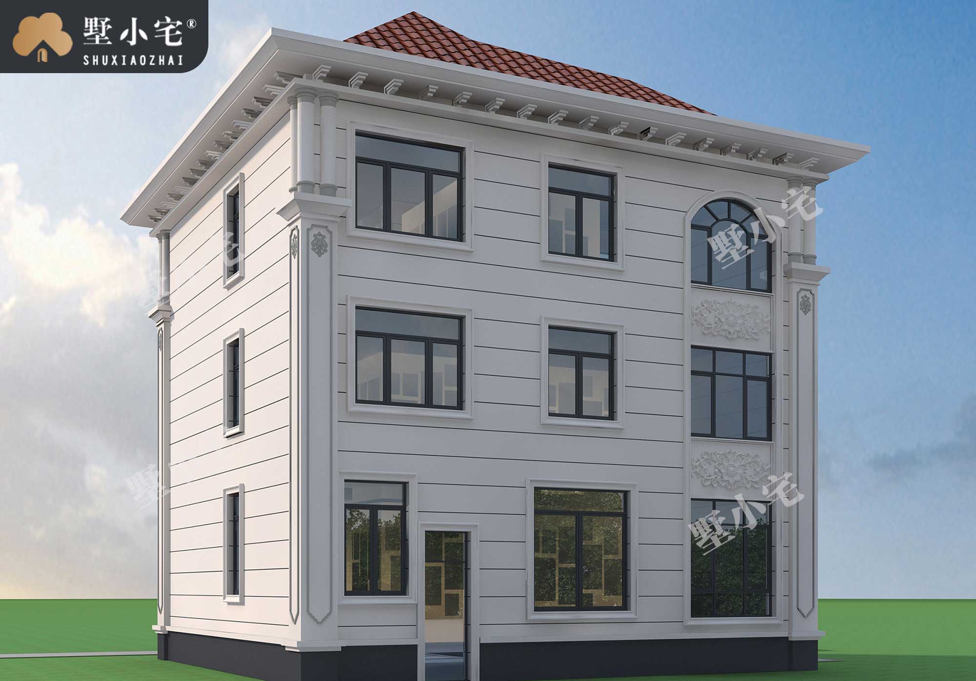 曾C1058新农村自建三层欧式建筑施工设计图，挑空客厅+超大露台，10.8×11.92