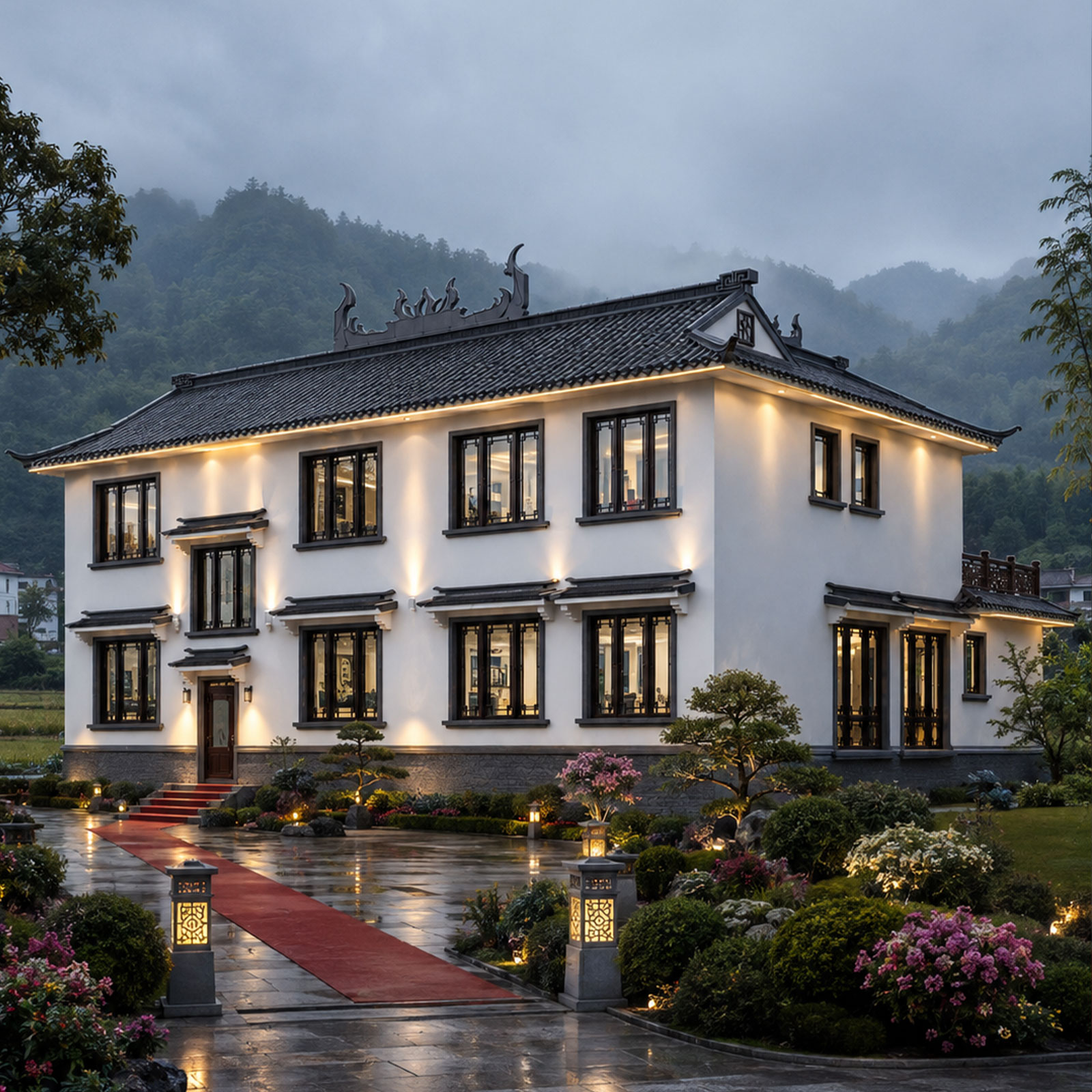 18x14.82米,B9174农村自建房带露台二层中式合院别墅外观设计全套盖房施工图，回乡建房传世雅宅