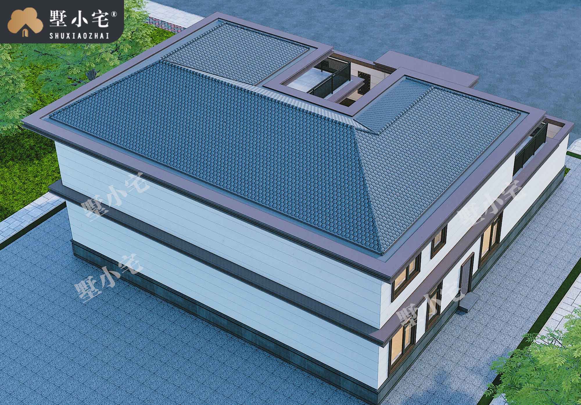 B1062农村二层新中式合院别墅设计户型图，经典永不过时，16.2×18