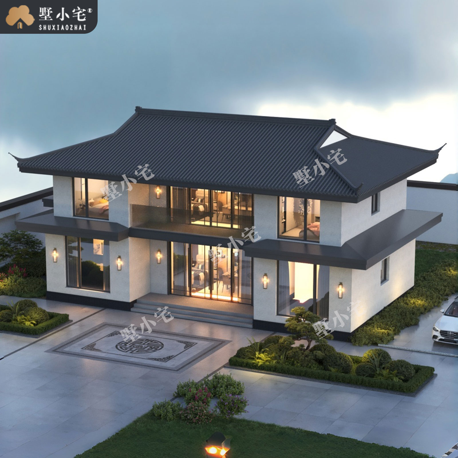 18.04x9米,B9242农村自建房二层宋式别墅外观设计全套建筑施工图纸，回乡建房的品味之选。