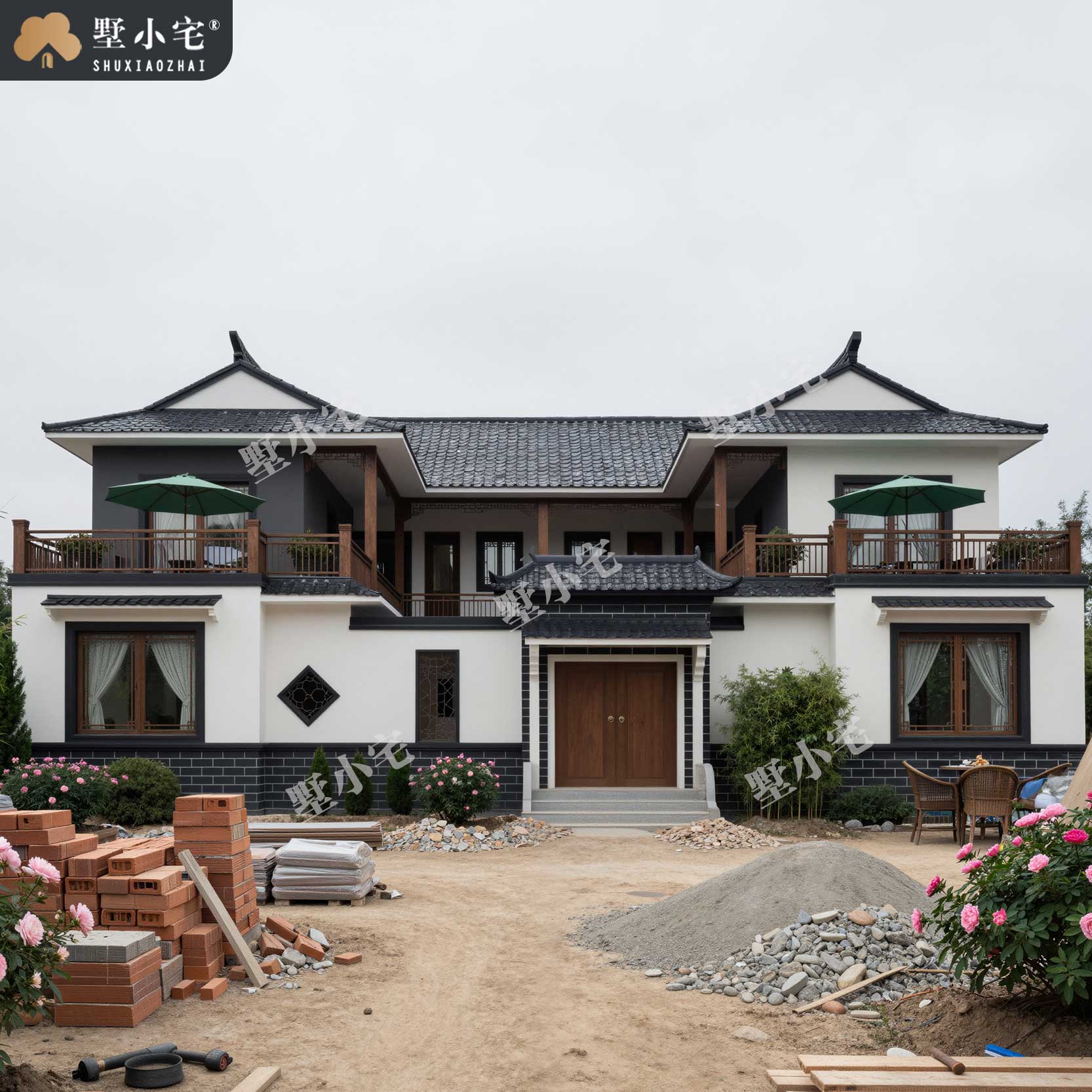 曾B560农村小型四合院设计效果图及施工图，传统中式，带堂屋阁楼18.54×15.64