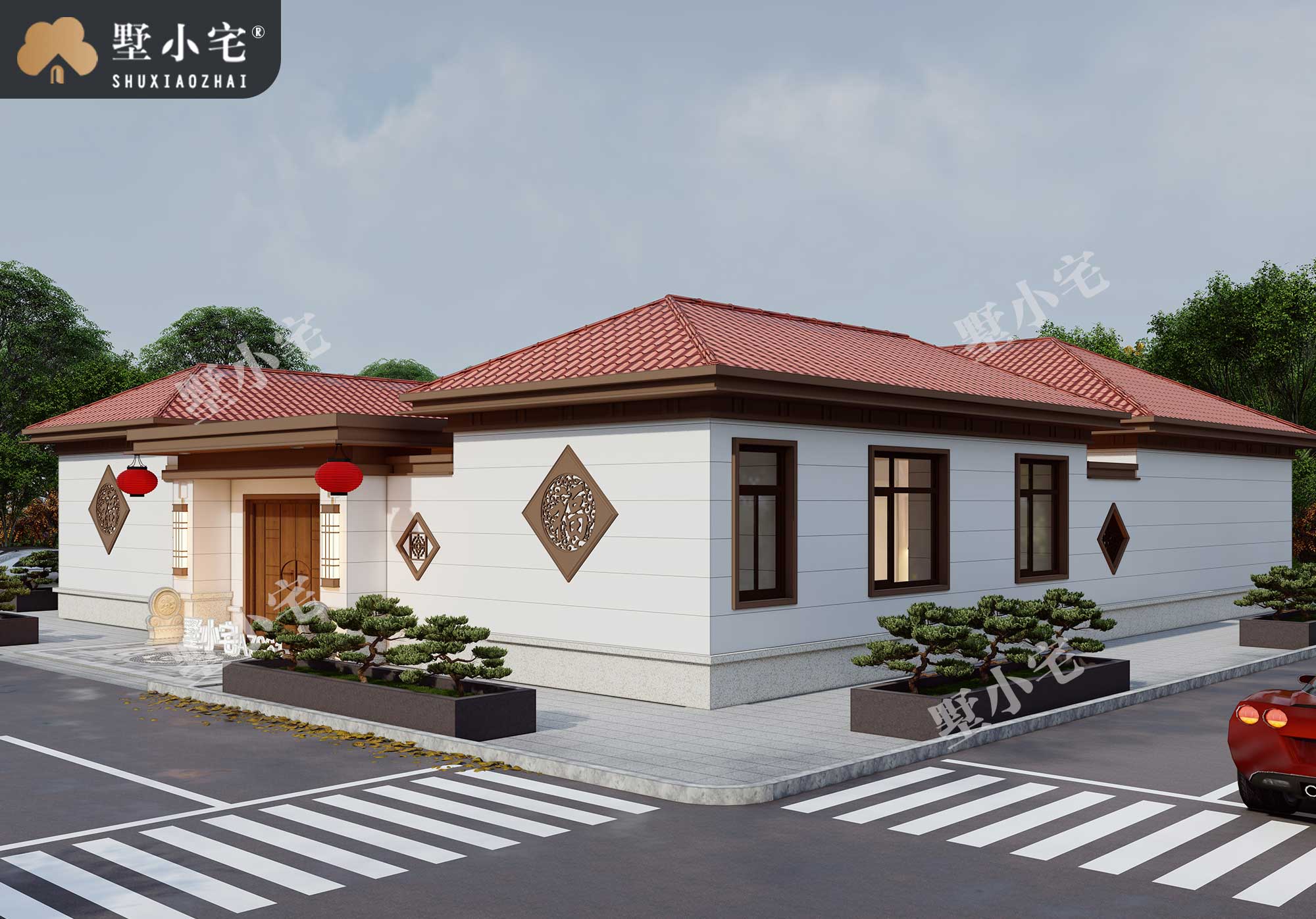 A7861【新农村四合院图片大全】农村自建房一层中式合院别墅，骨子里的东方气质