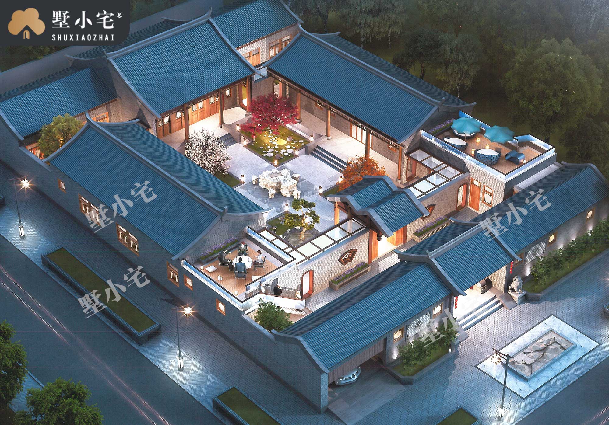 【一层中式四合院别墅】A111大气中式四合院带院子农村别墅设计图纸，外观经典，耐看