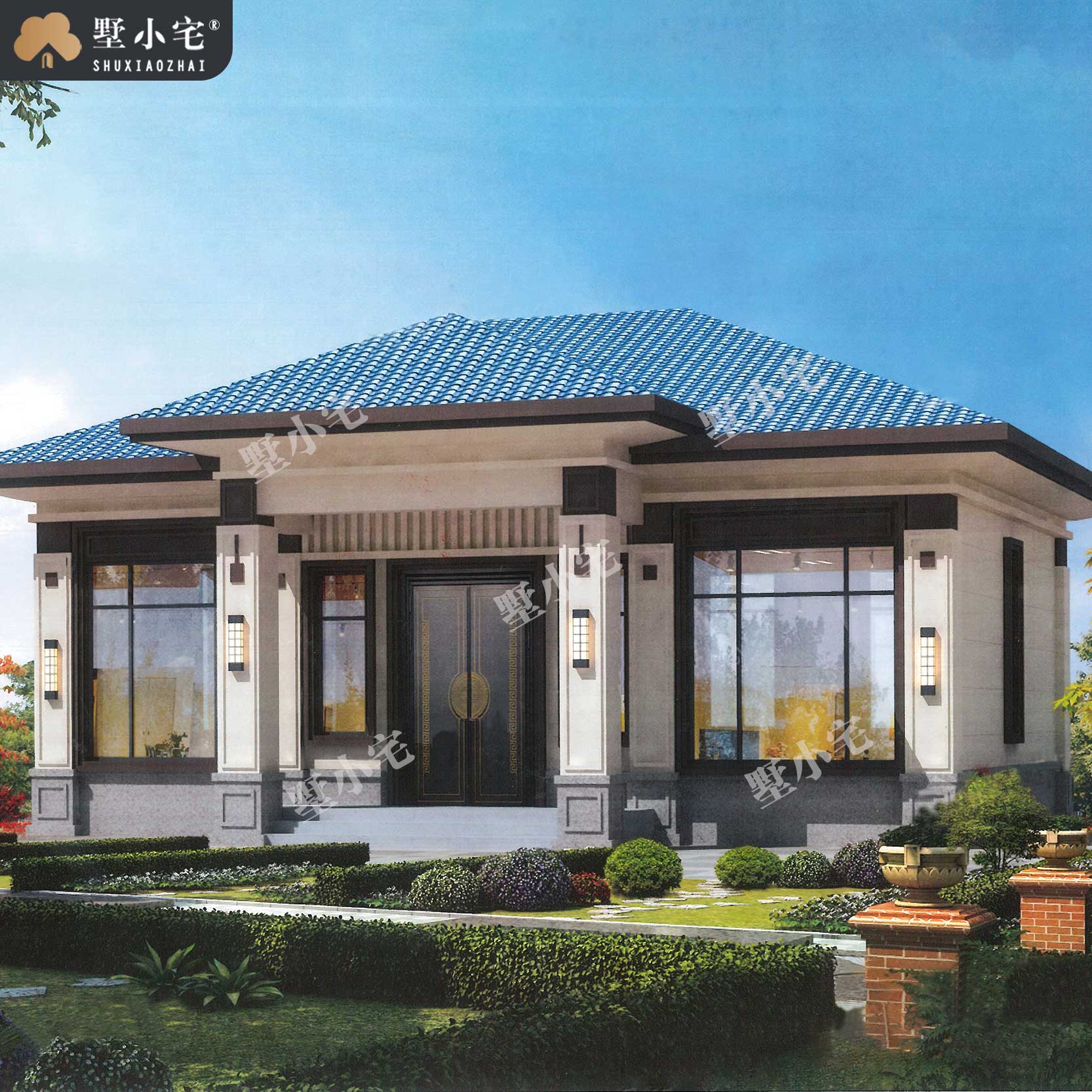 曾A951农村12万元一层新中式小别墅设计图纸，养老房首选，12.76×9.26