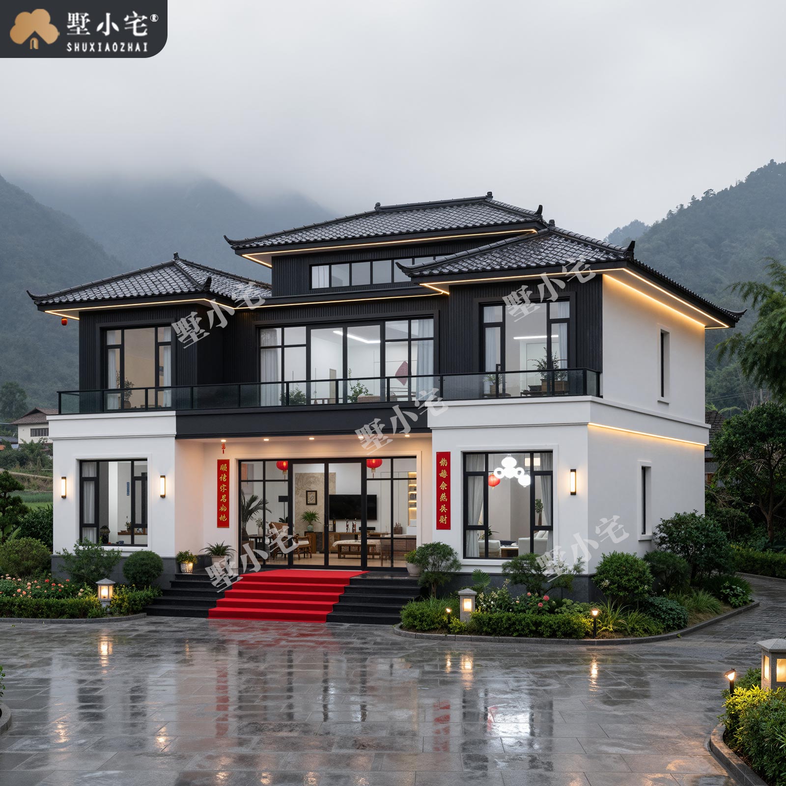 15x12米,B9239农村自建房二层宋式别墅外观设计全套建筑施工图纸，回乡建房的品位之选。