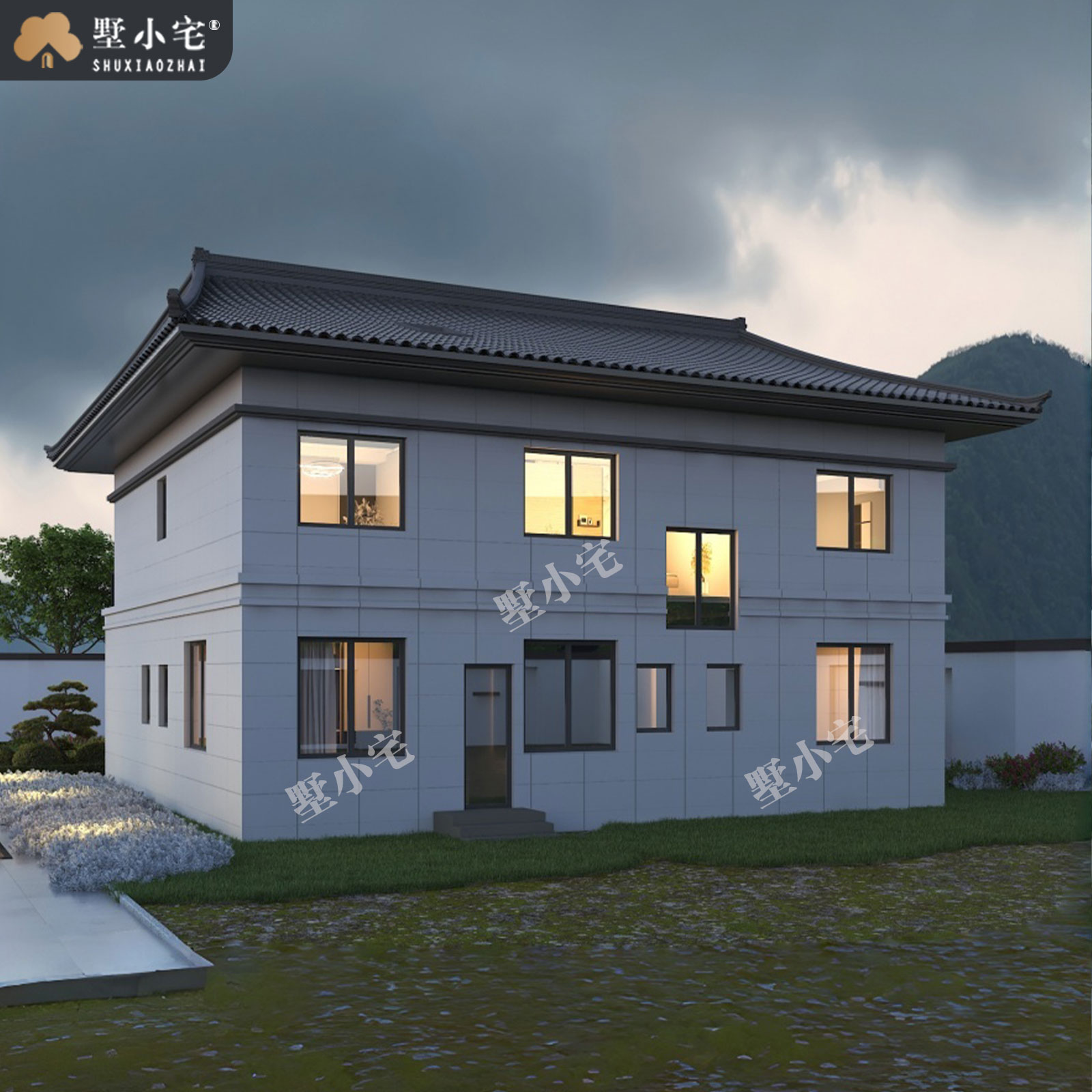13.5x12.7米,B9249农村自建房带电梯二层宋式别墅外观设计全套盖房施工图纸，回乡建房的品位之选。