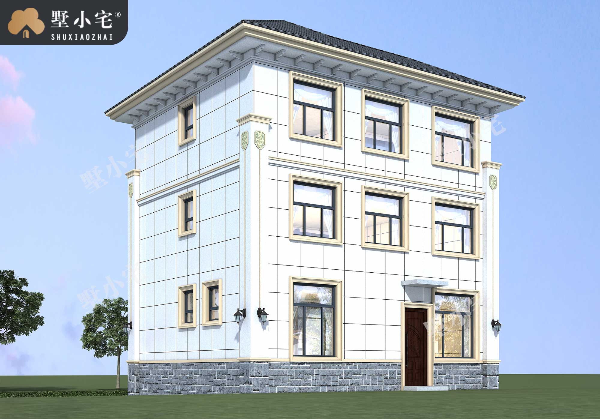 C697【新农村自建房设计图】三层欧式新农村小别墅自建房设计效果图，占地100平
