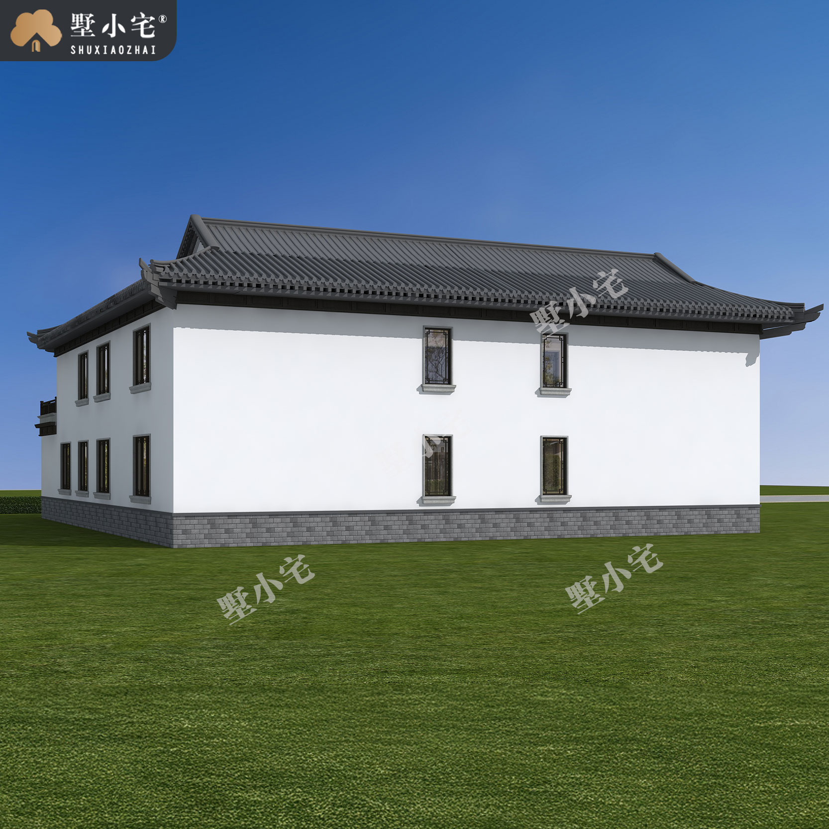 B5511【中式别墅】农村四合院效果图及施工图，传三代不过时