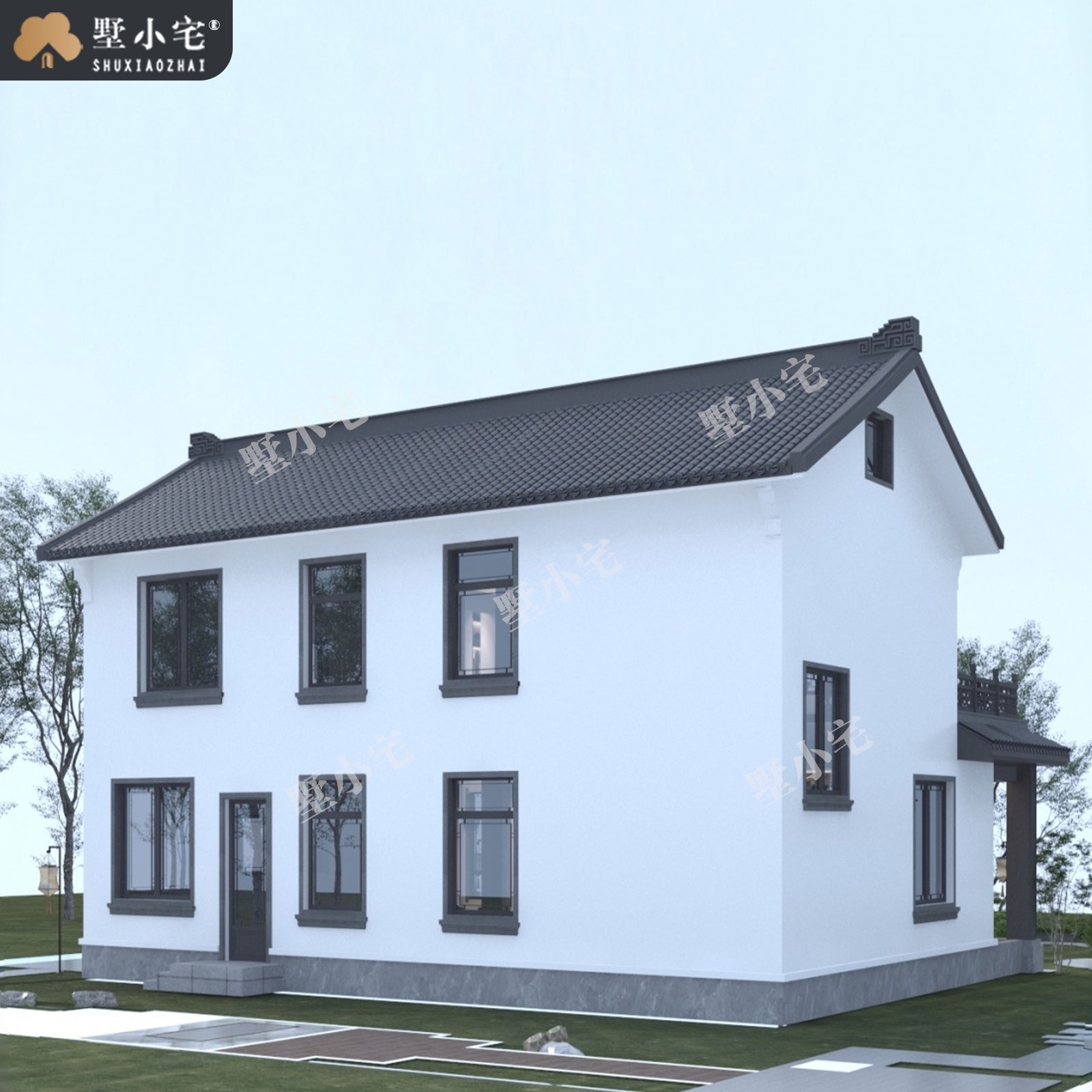 13.2x10.7米,B9248农村自建房三开间二层中式别墅效果图设计盖房施工图纸，回乡建房的底蕴之选。