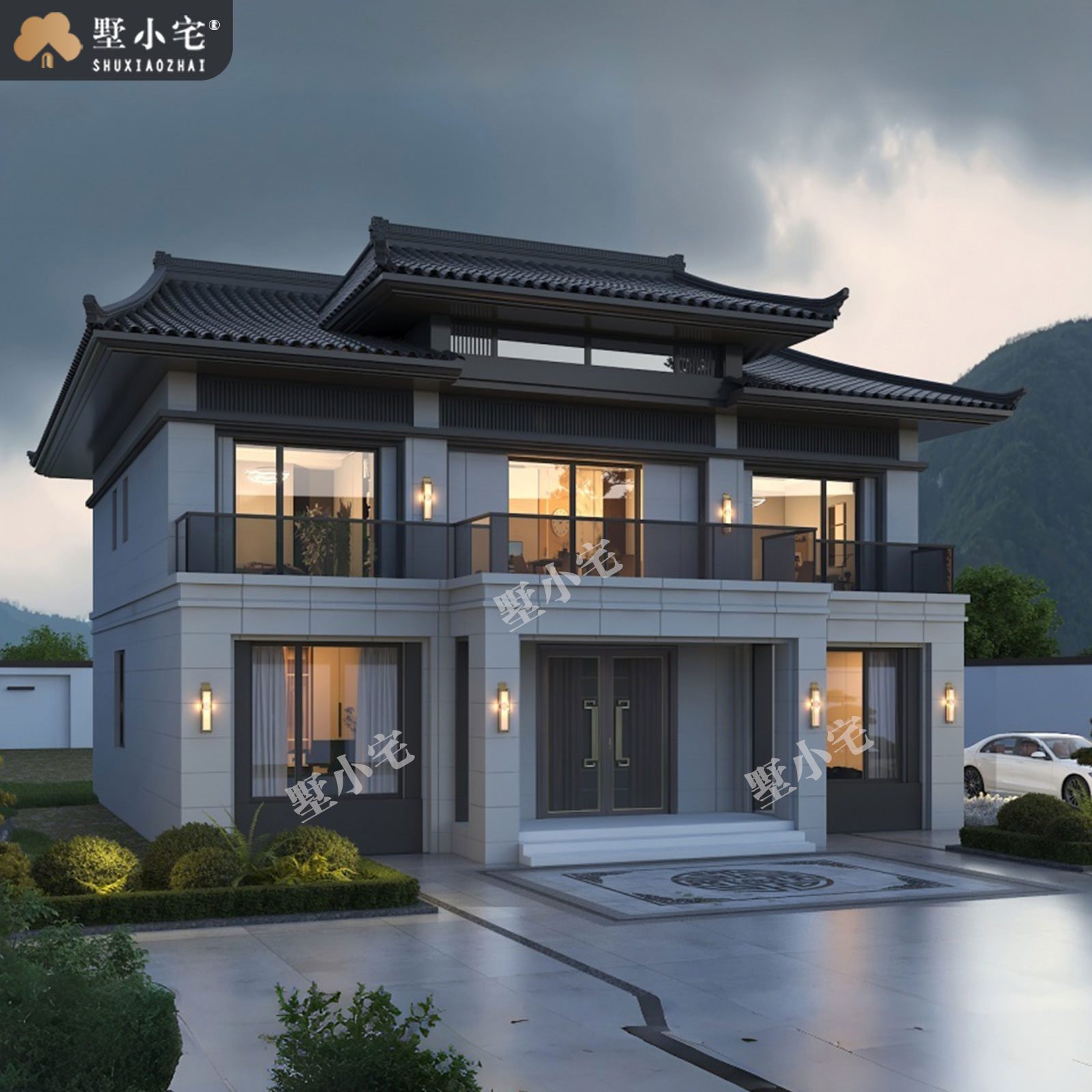 13.5x12.7米,B9249农村自建房带电梯二层宋式别墅外观设计全套盖房施工图纸，回乡建房的品位之选。