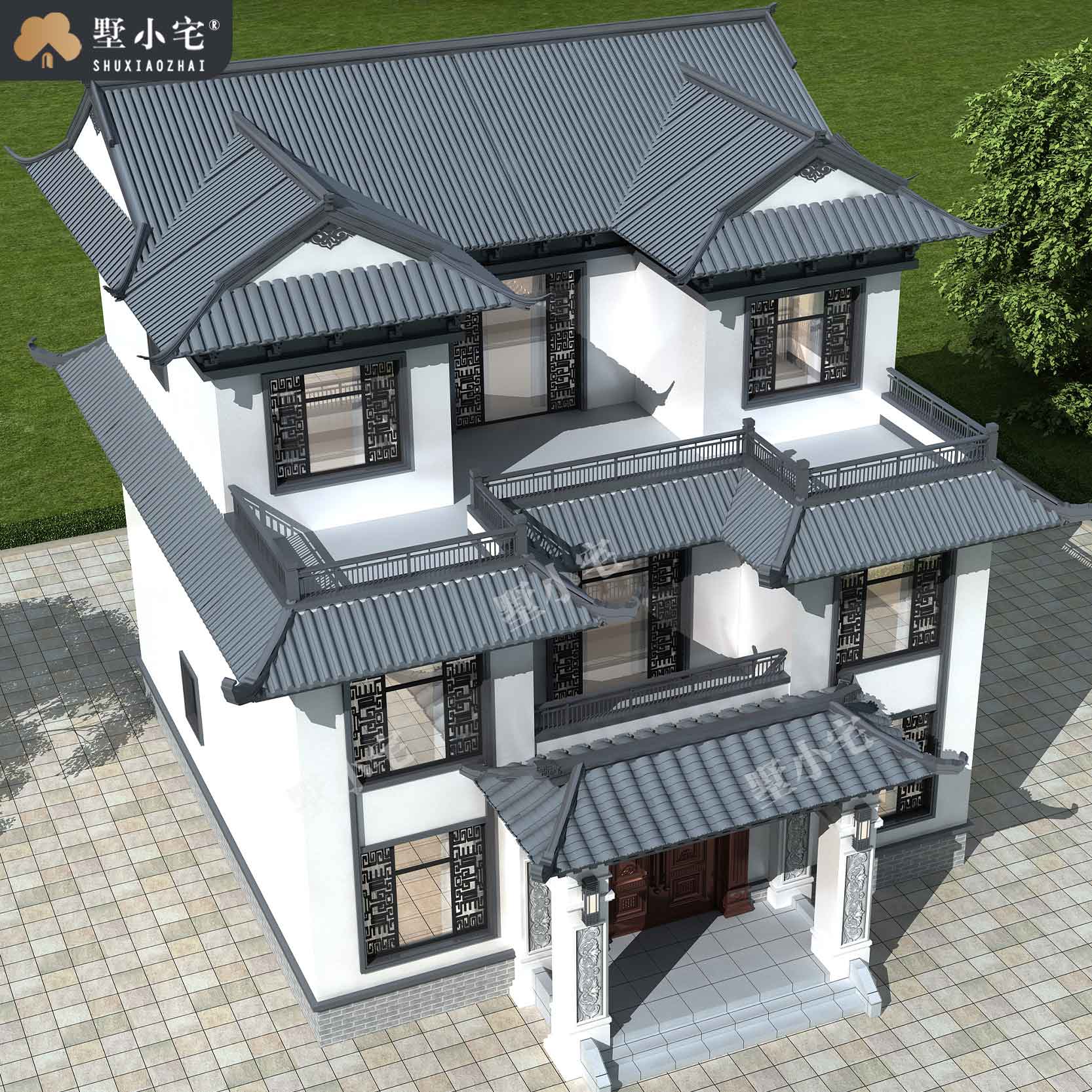 C557【农村房屋设计】三层中式别墅，农村自建别墅推荐