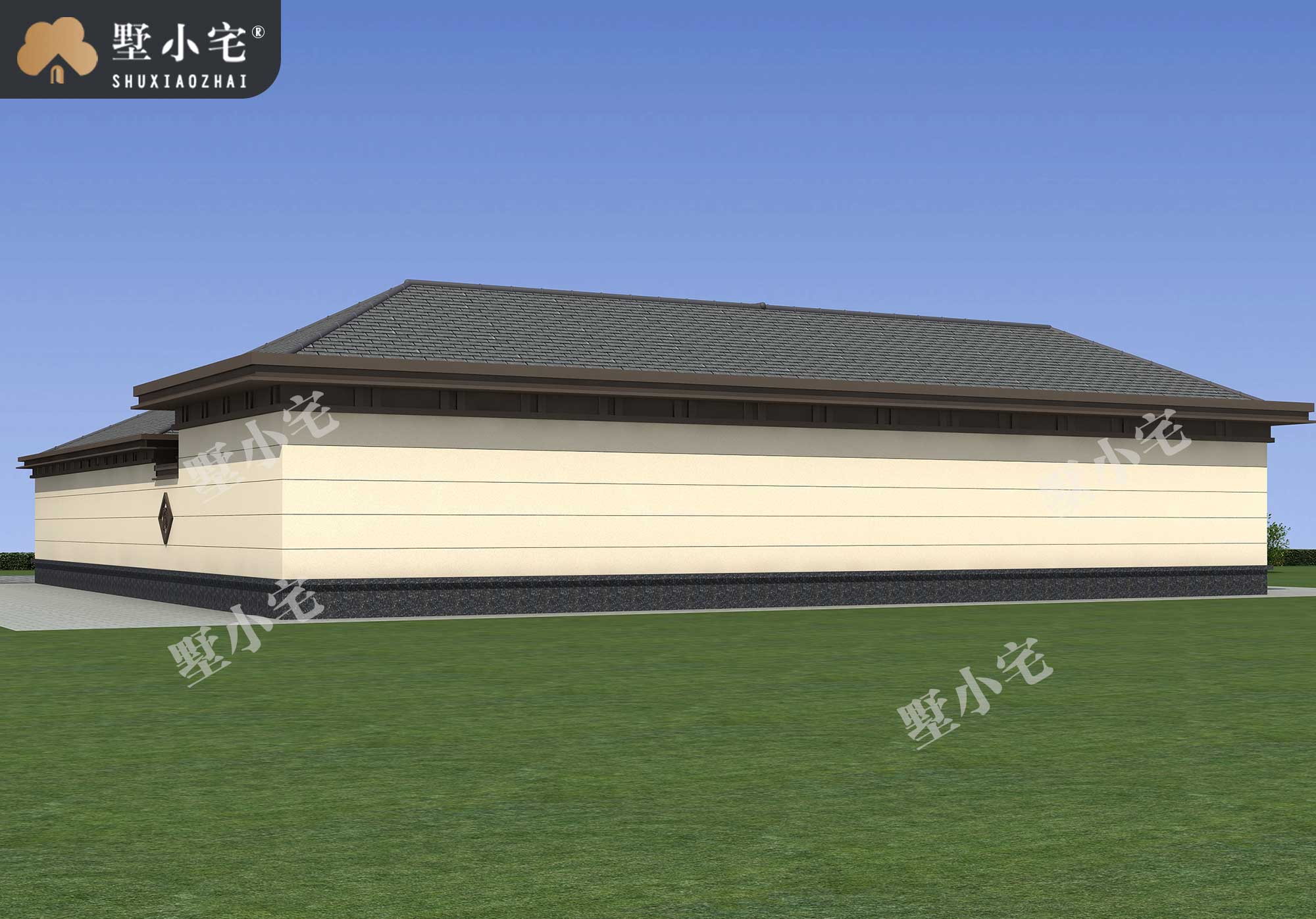 曾A1004农村中式一层四合院自建房户型方案图，带庭院设计，23.8×25.3