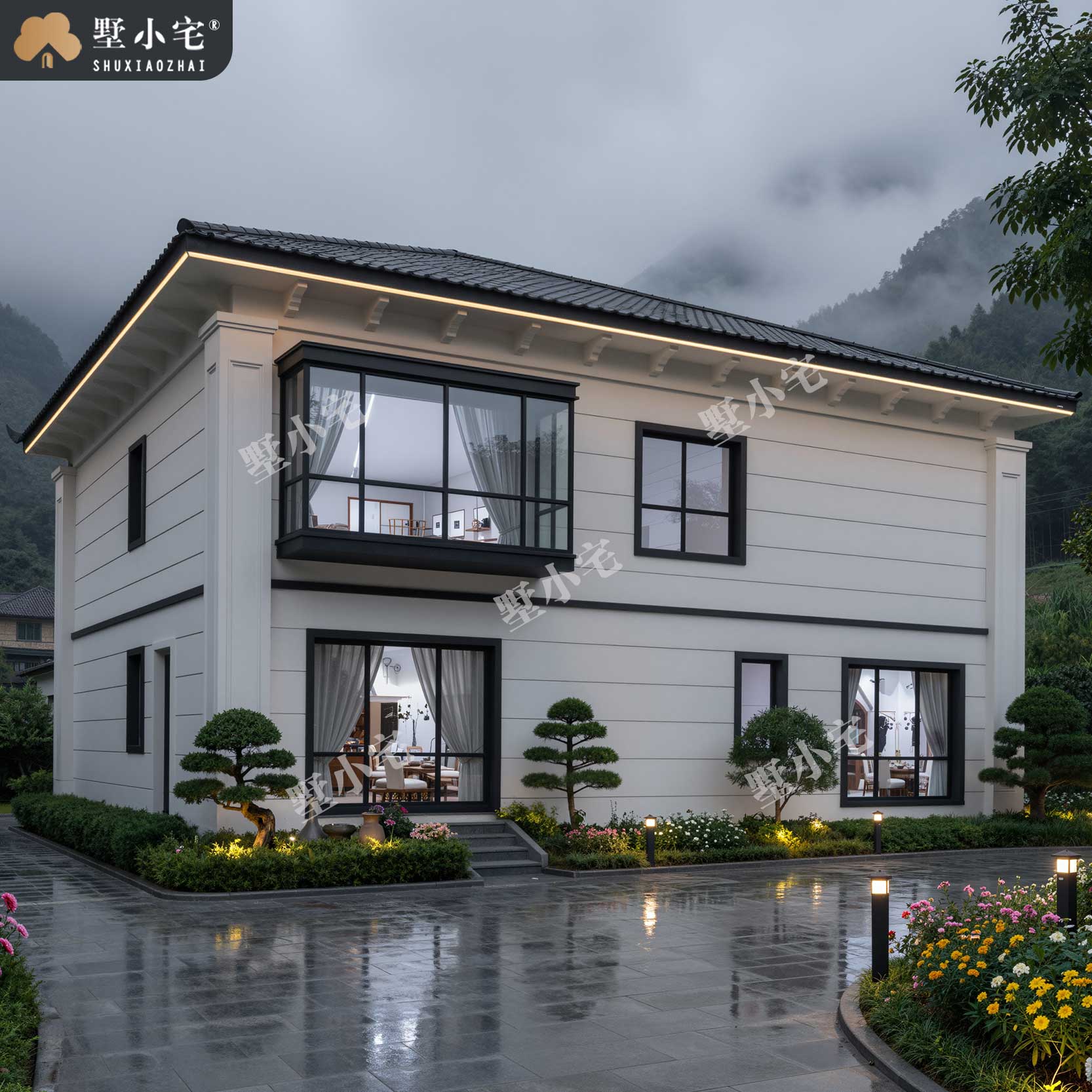 12.2x12.7米,B7101农村自建房带堂屋二层中式独栋别墅外观设计盖房施工图纸，回乡建房传世雅宅