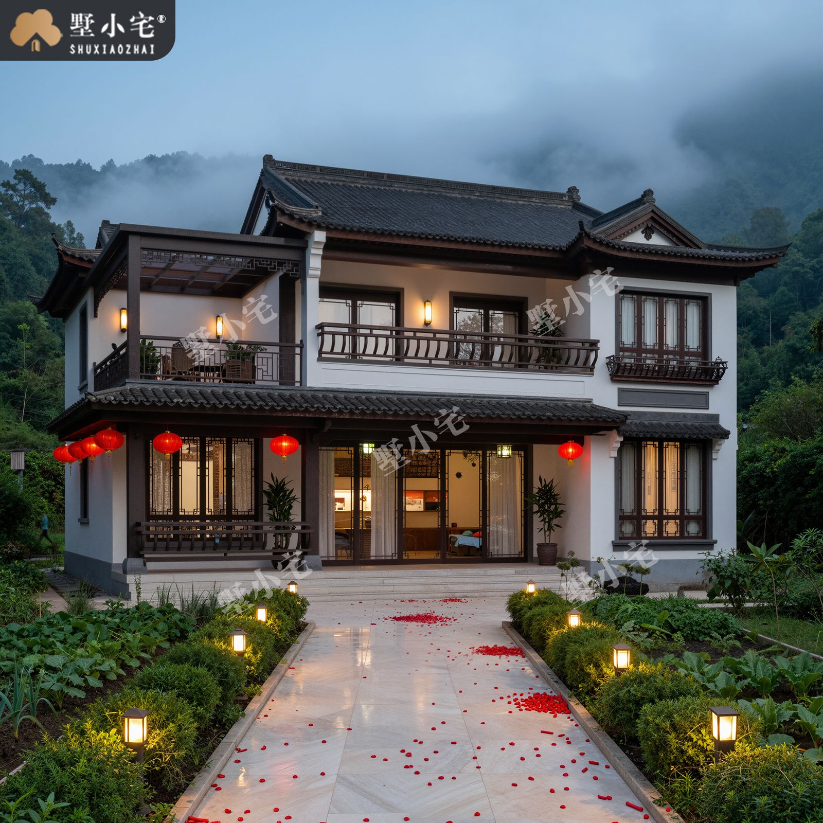 B1275新款二层仿古中式建筑设计图纸含效果图，三个方案可选，13.76×18.76