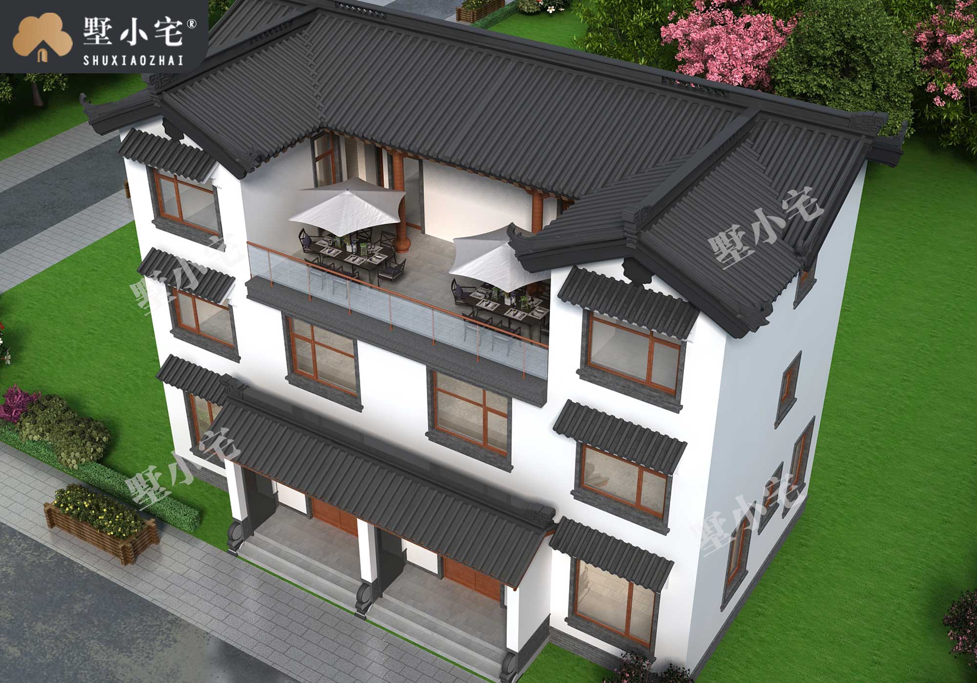 曾C926中式农村兄弟合建三层双拼别墅全套设计图纸，外观精致大气15.76×8.96