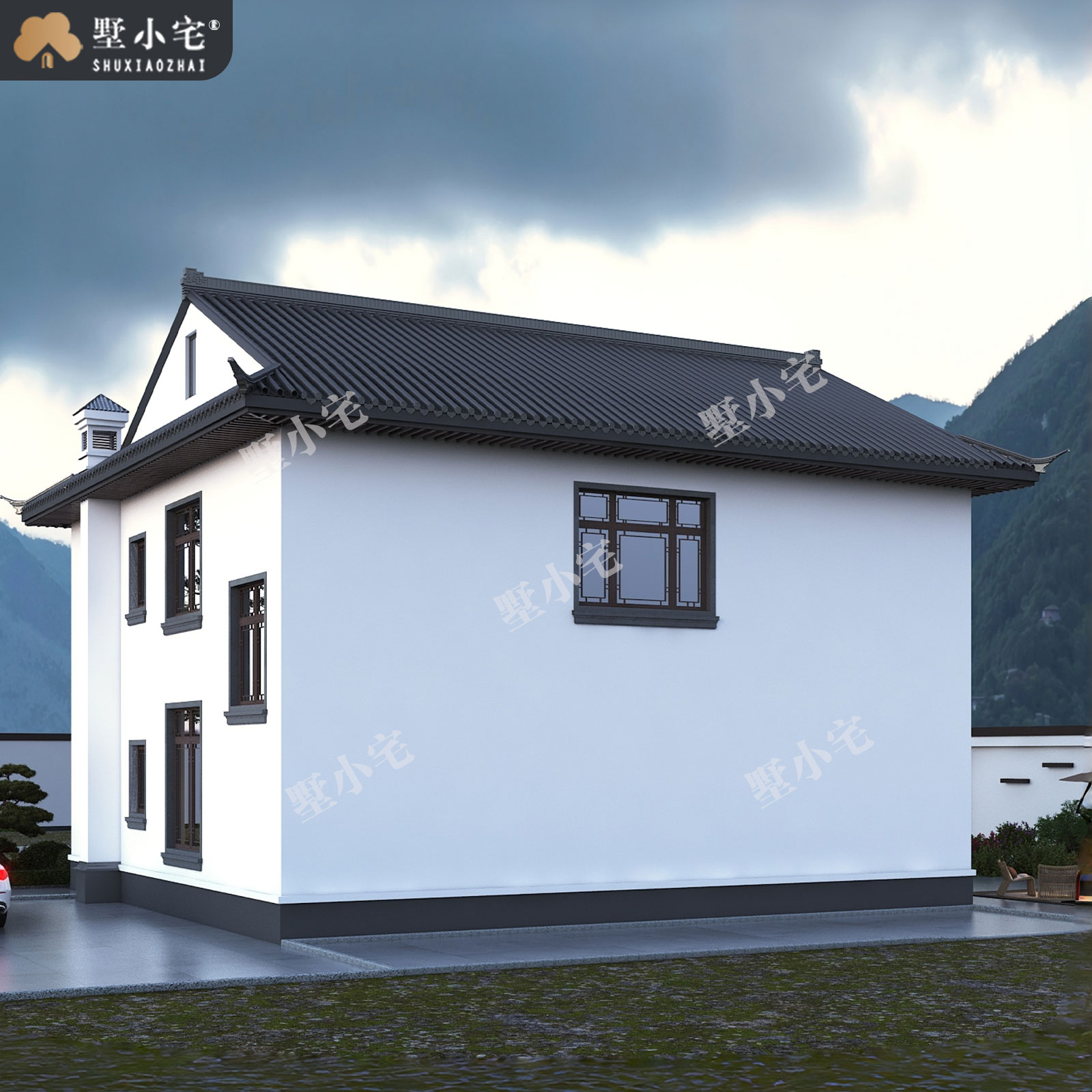 12.3x11.81米,B9125农村自建房带电梯二层中式独栋别墅外观设计盖房施工图纸全，回乡建房一步到位